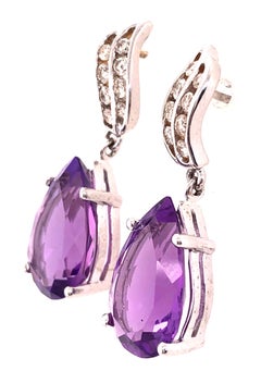 Pendientes de Oro de 14 Kilates con Diamantes y Amatistas 0,50 Peso Total de Diamantes