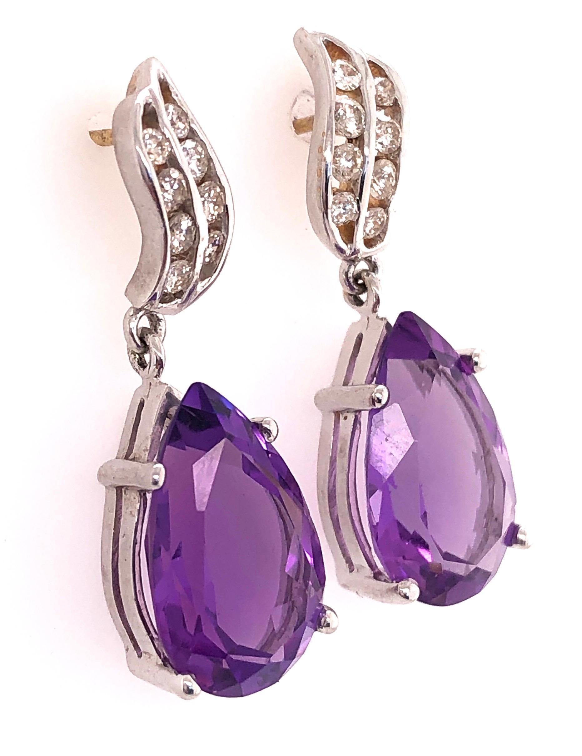 Modern 14 Karat Gold Earrings with Diamonds and Amethysts 0.50 Total Diamond Weight For Sale