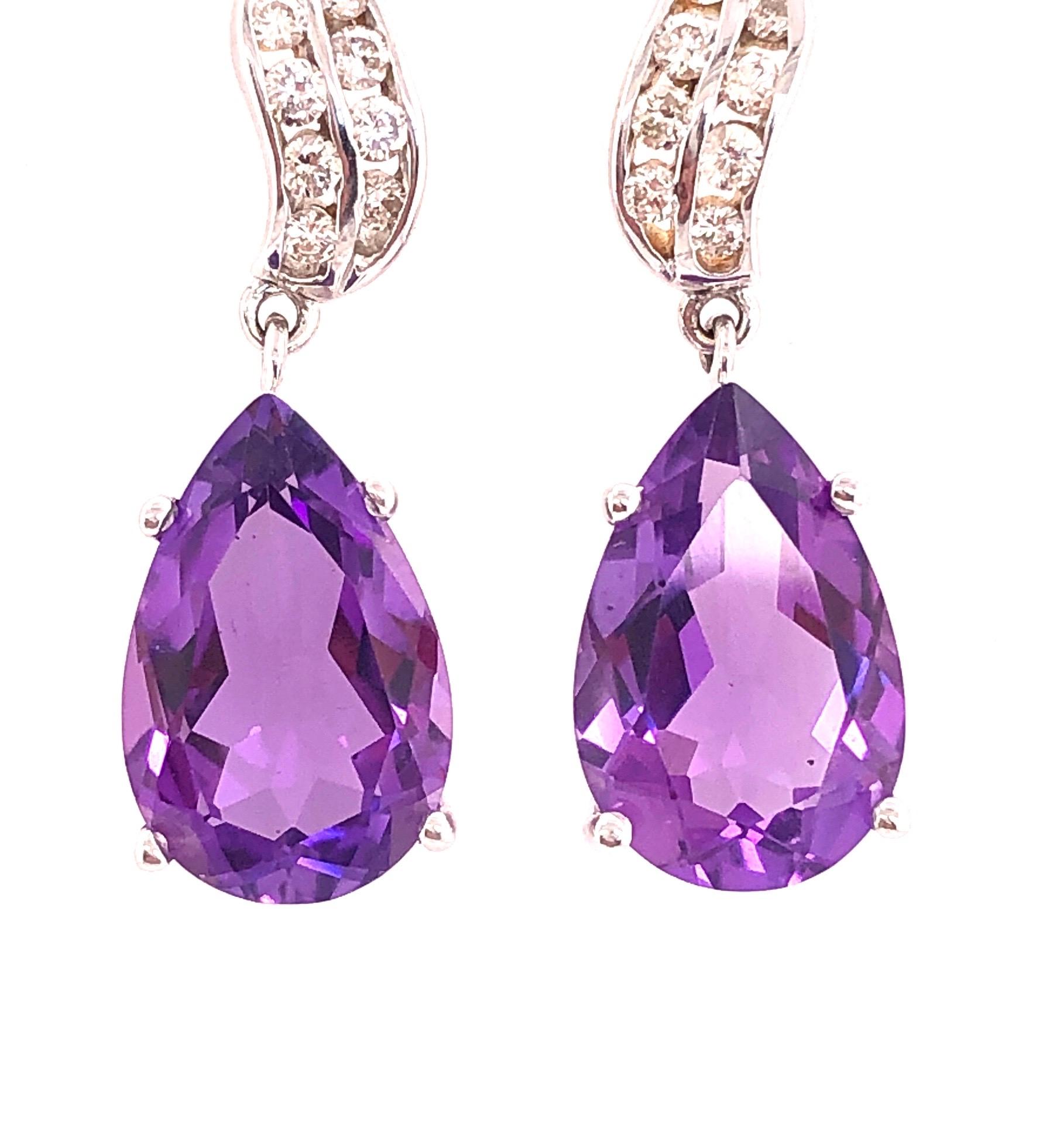 Women's or Men's 14 Karat Gold Earrings with Diamonds and Amethysts 0.50 Total Diamond Weight For Sale
