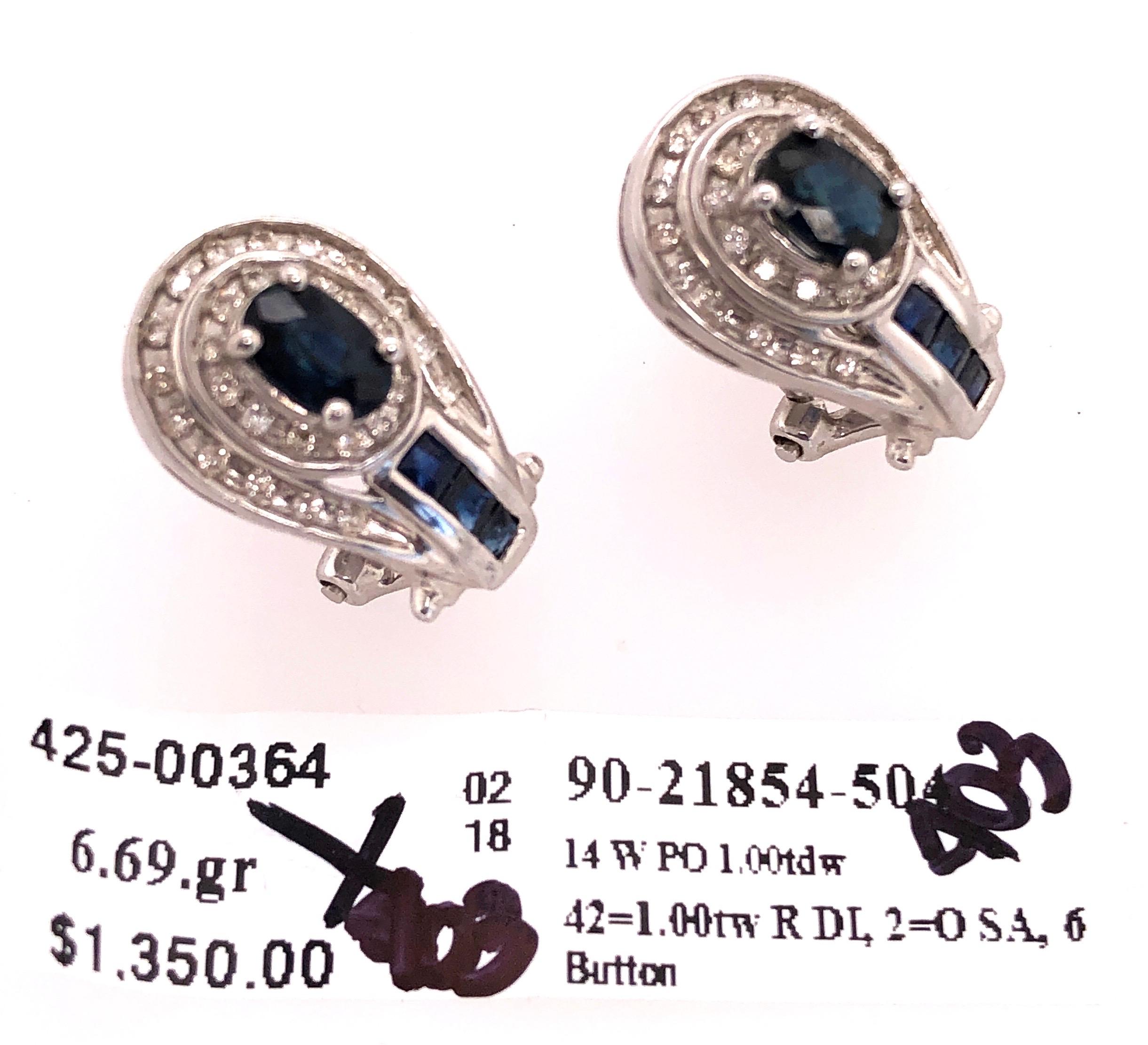 14 Karat Gold French Back Earrings with Diamonds and Blue Sapphires 1.0 TDW For Sale 4