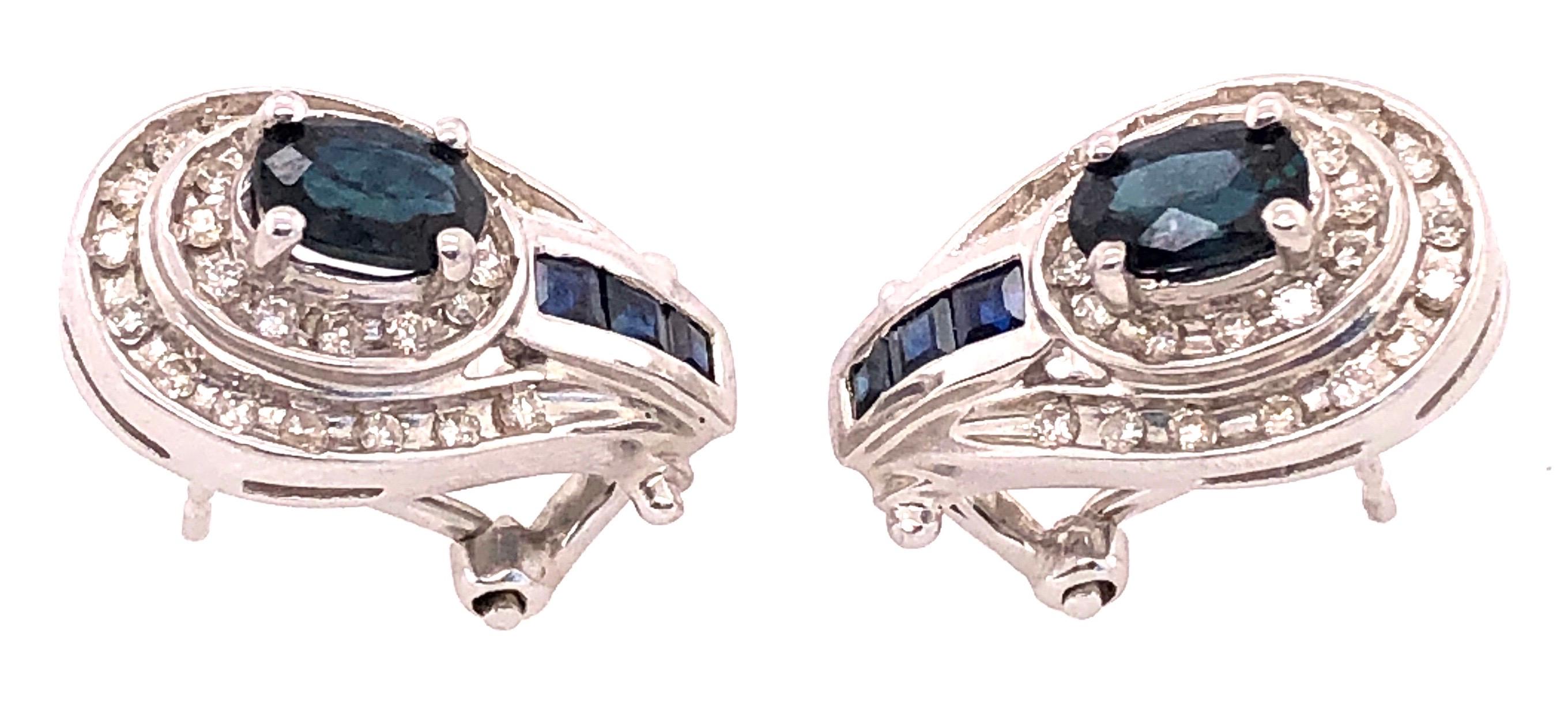 14 Karat Gold Französische Ohrringe mit Diamanten und blauen Saphiren 1,0 TDW (Moderne) im Angebot