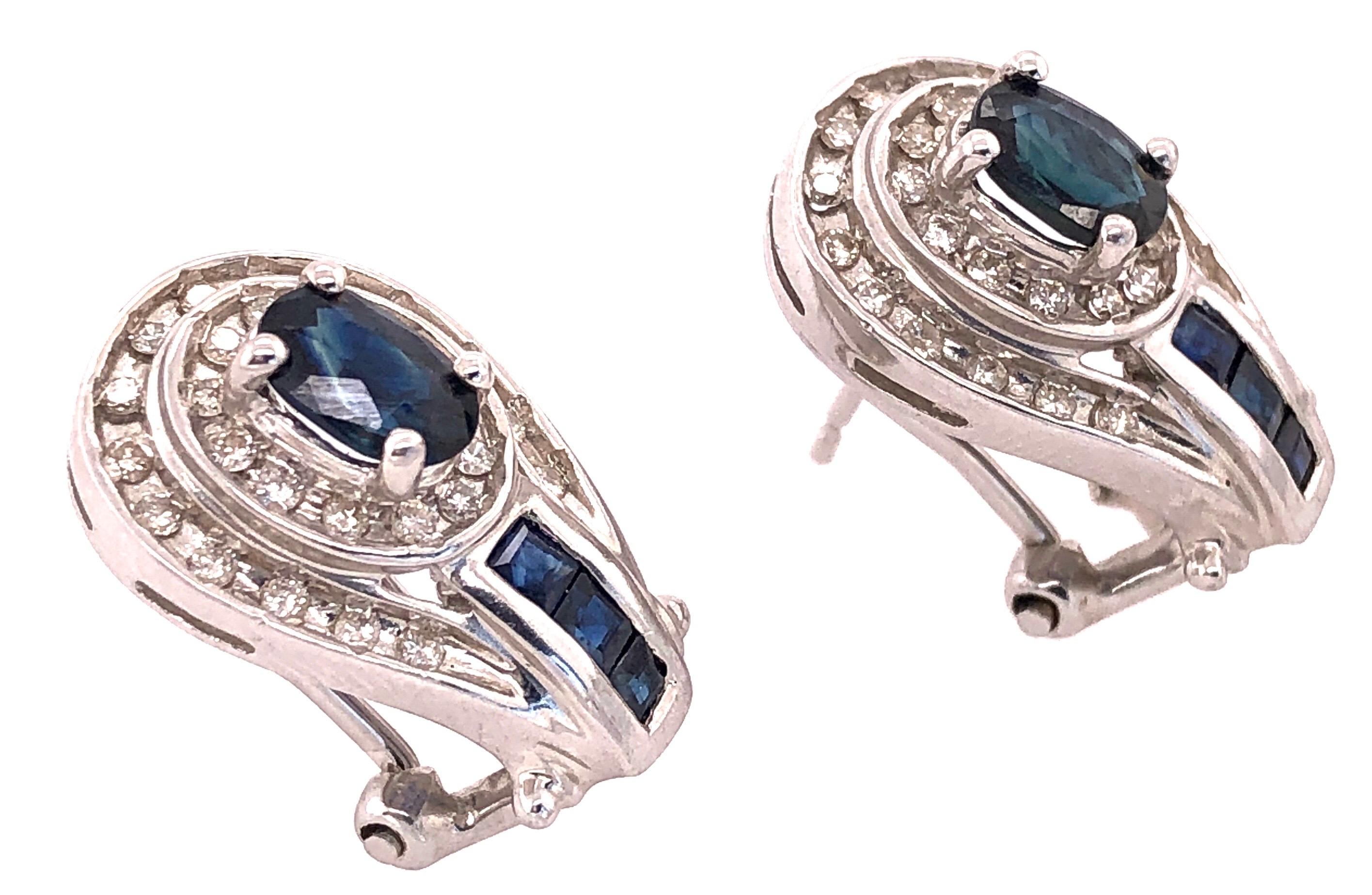 14 Karat Gold Französische Ohrringe mit Diamanten und blauen Saphiren 1,0 TDW im Zustand „Gut“ im Angebot in Stamford, CT