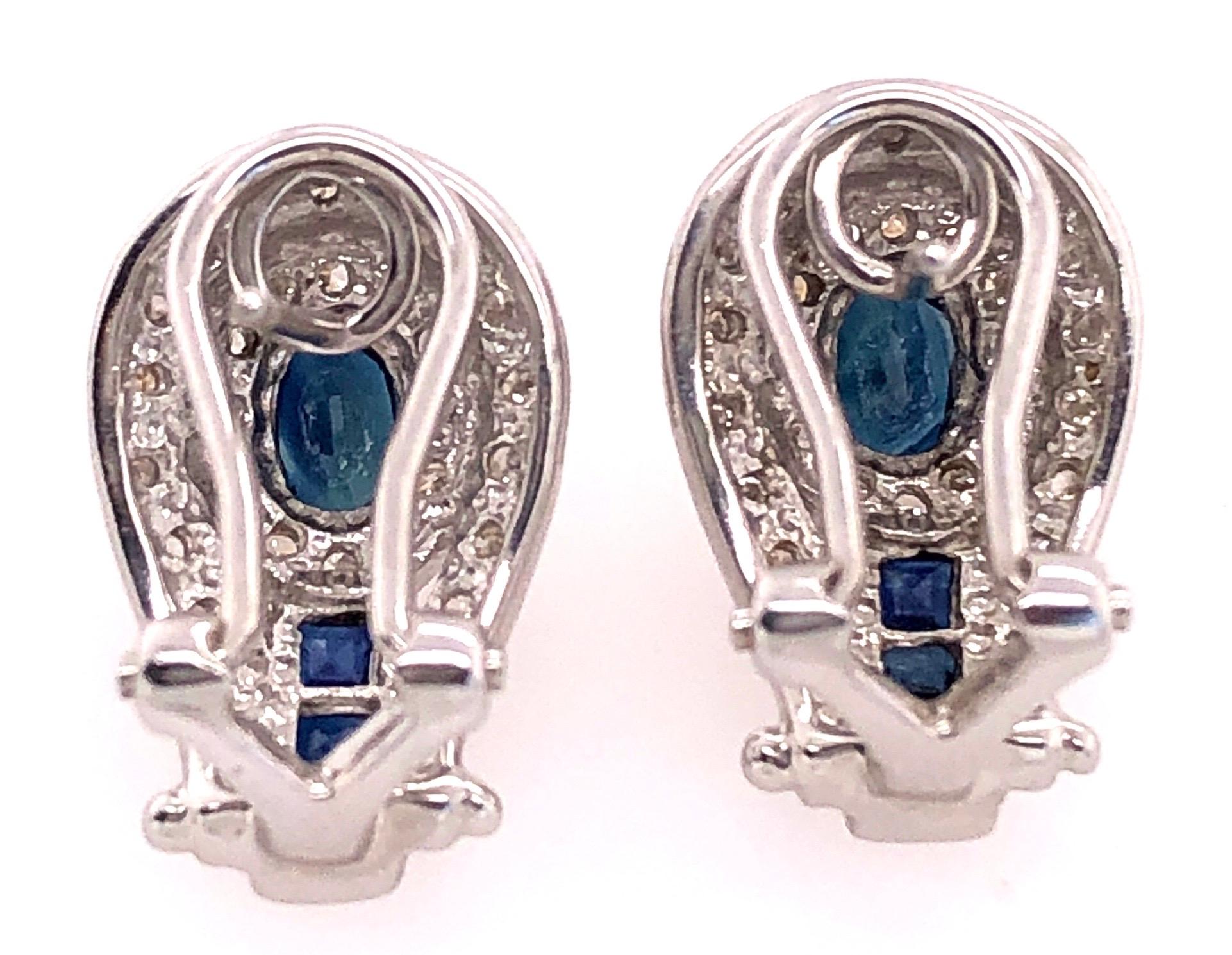 14 Karat Gold Französische Ohrringe mit Diamanten und blauen Saphiren 1,0 TDW im Angebot 1