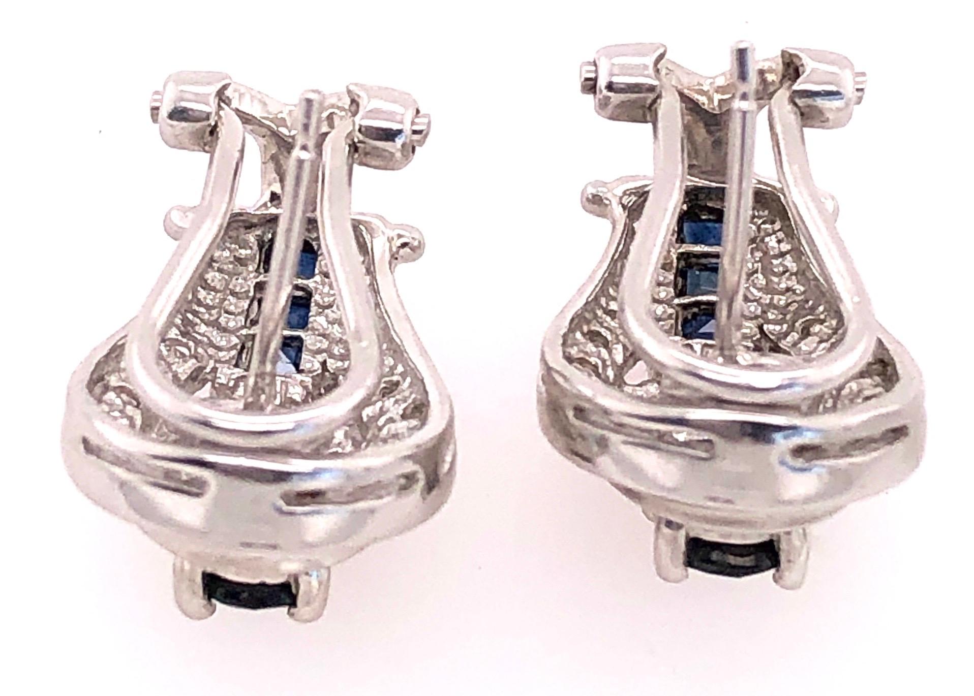 14 Karat Gold French Back Earrings with Diamonds and Blue Sapphires 1.0 TDW For Sale 1