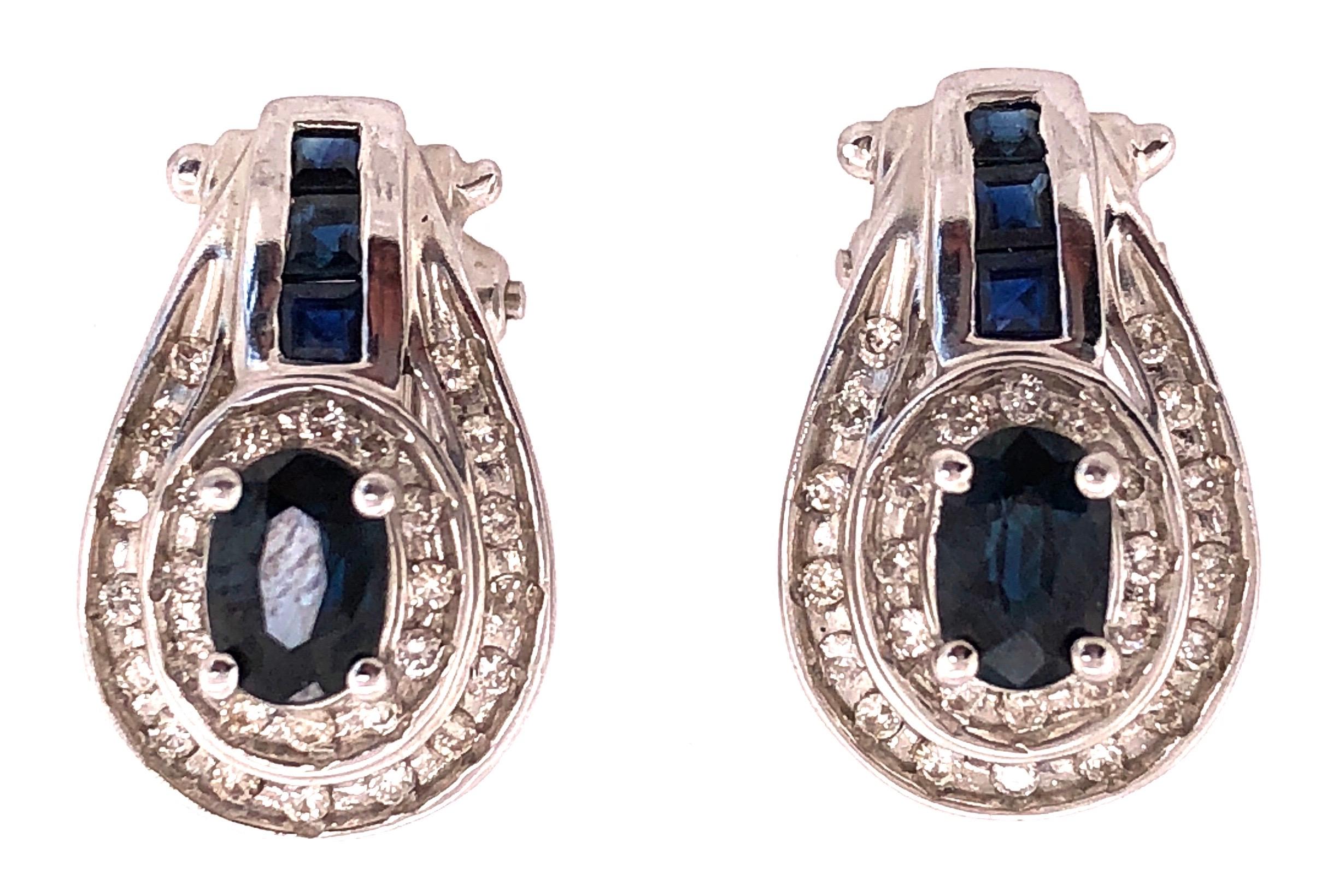 14 Karat Gold French Back Earrings with Diamonds and Blue Sapphires 1.0 TDW For Sale 3