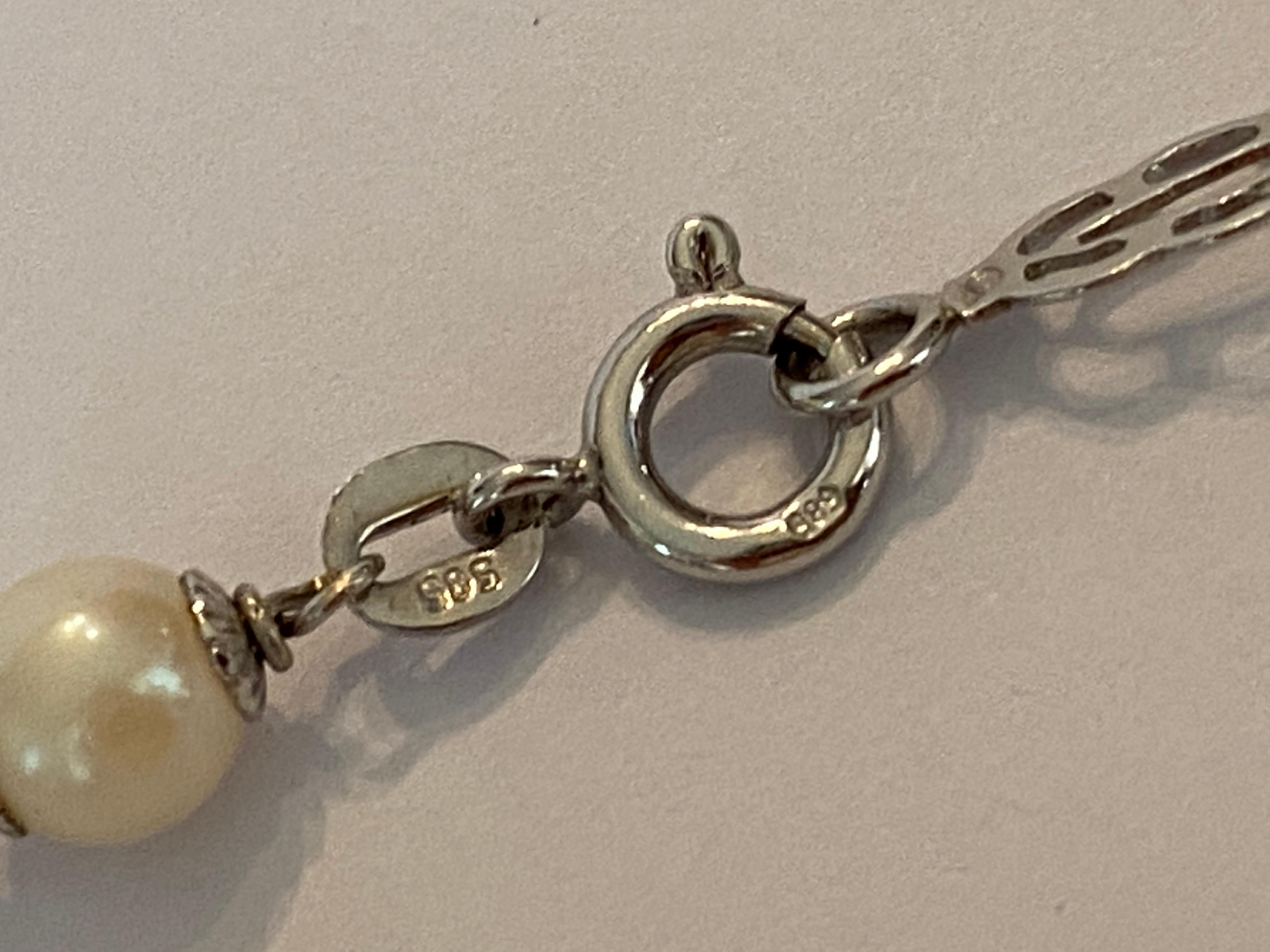 14 KT Weißgold-Halskette Sautoir mit Perlen im Angebot 5