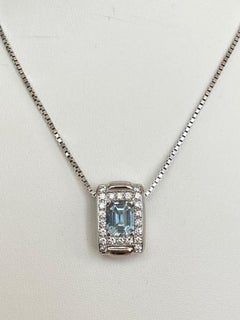 14 kt. White gold necklace with pendant approx 4.00 ct Aquamarine and Diamonds