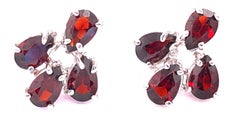 14 Karat White Gold Red Colored Stone Button Earrings