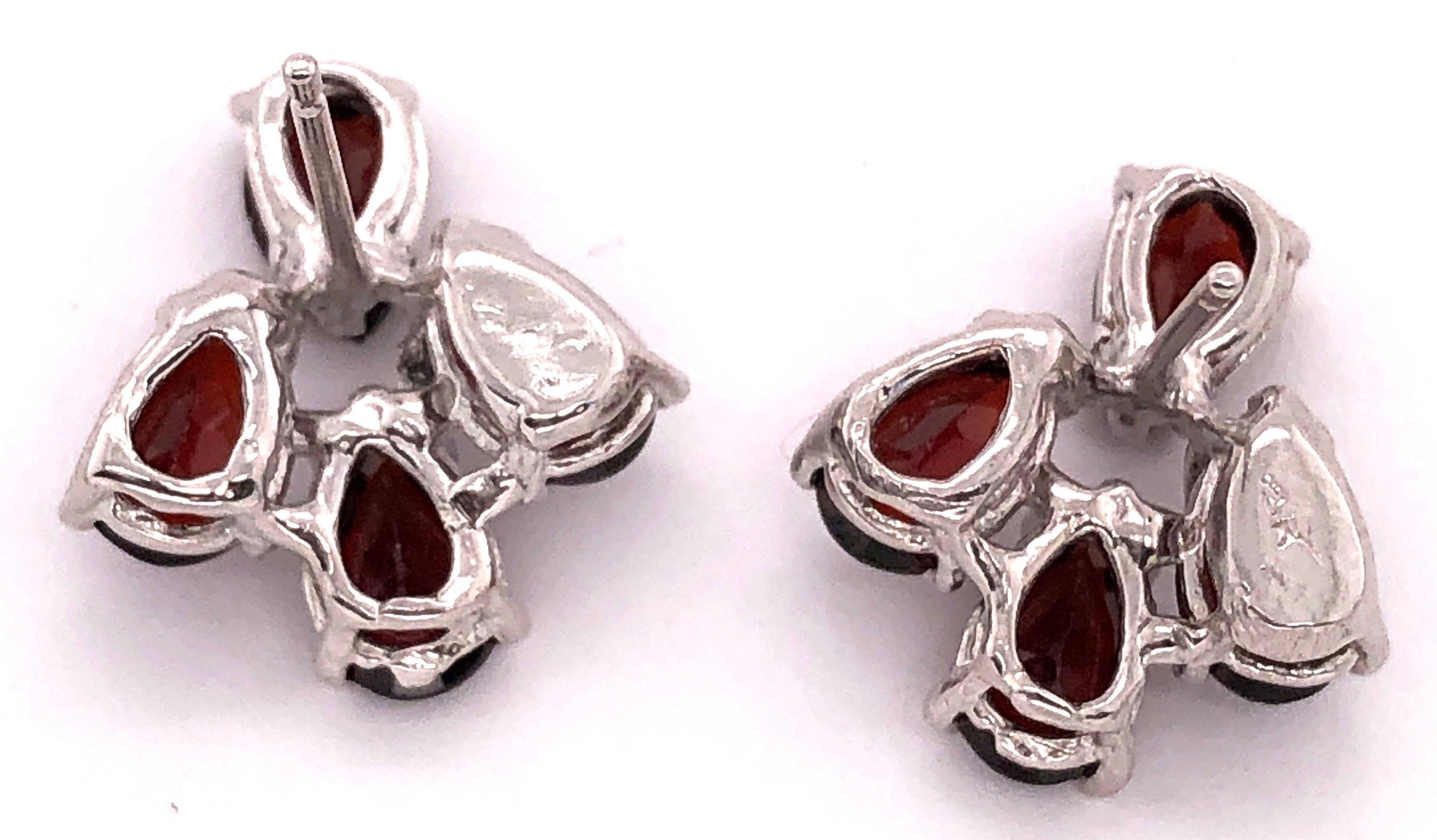 Women's or Men's 14 Karat White Gold Red Colored Stone Button Earrings For Sale