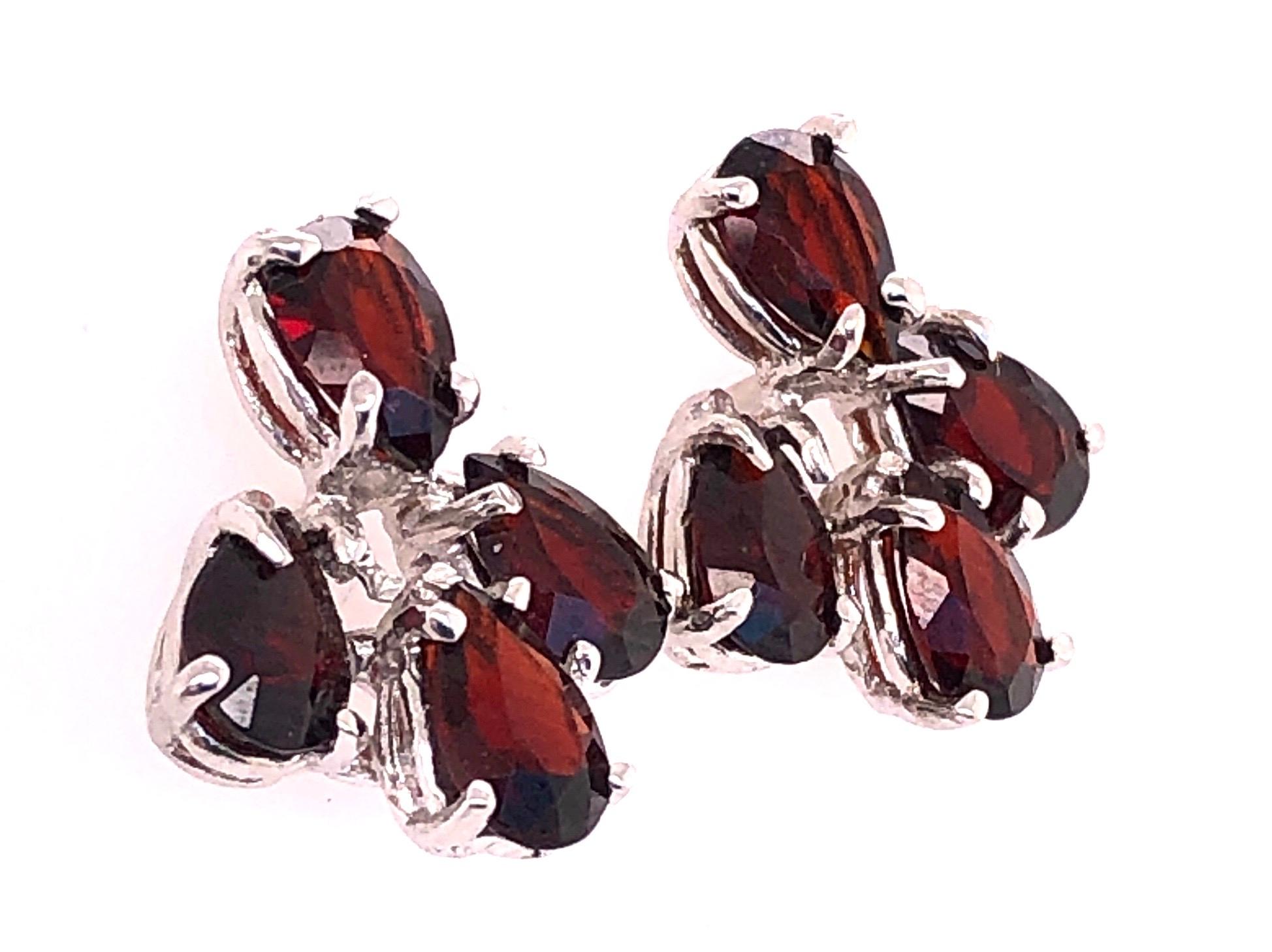 14 Karat White Gold Red Colored Stone Button Earrings For Sale 1