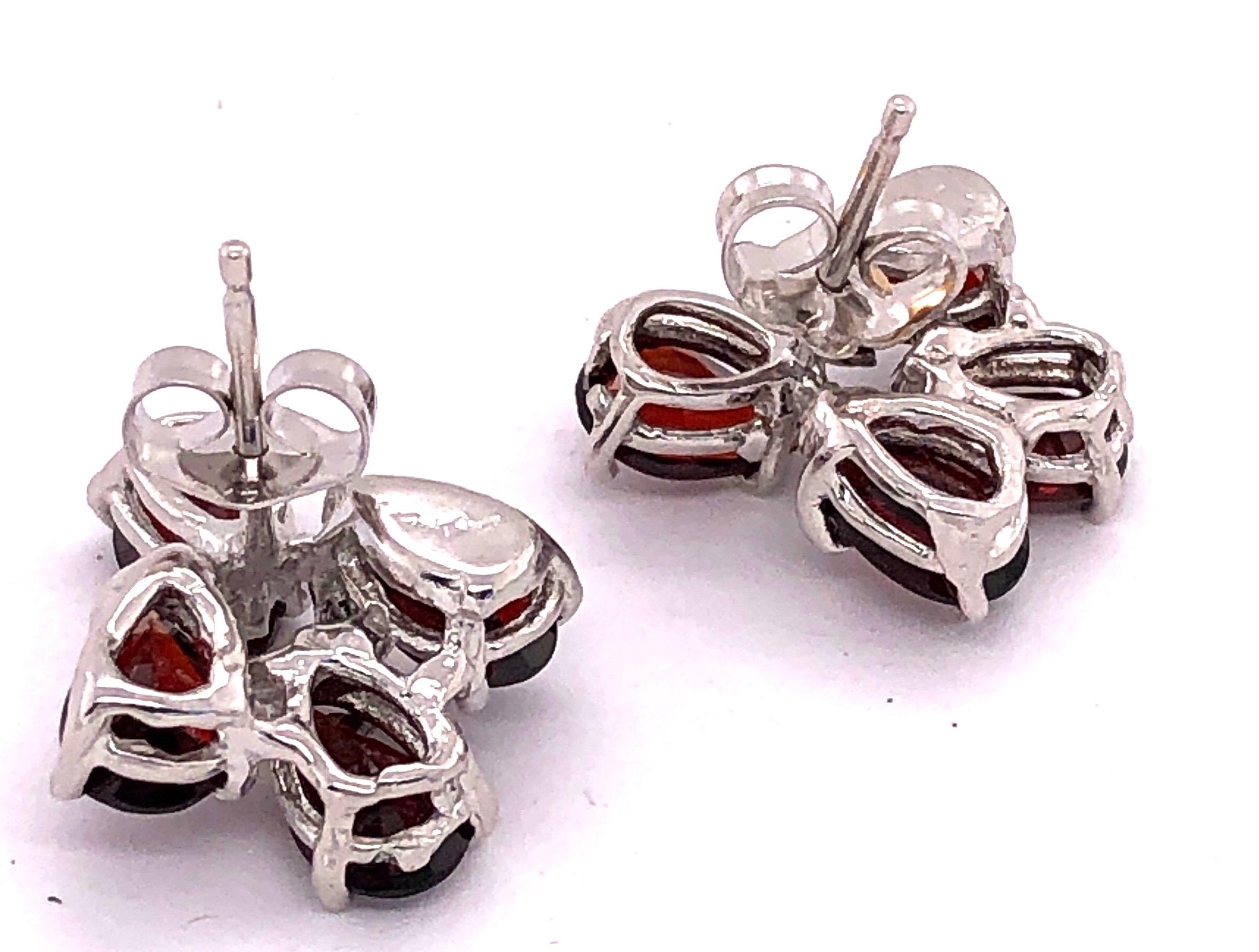 14 Karat White Gold Red Colored Stone Button Earrings For Sale 2