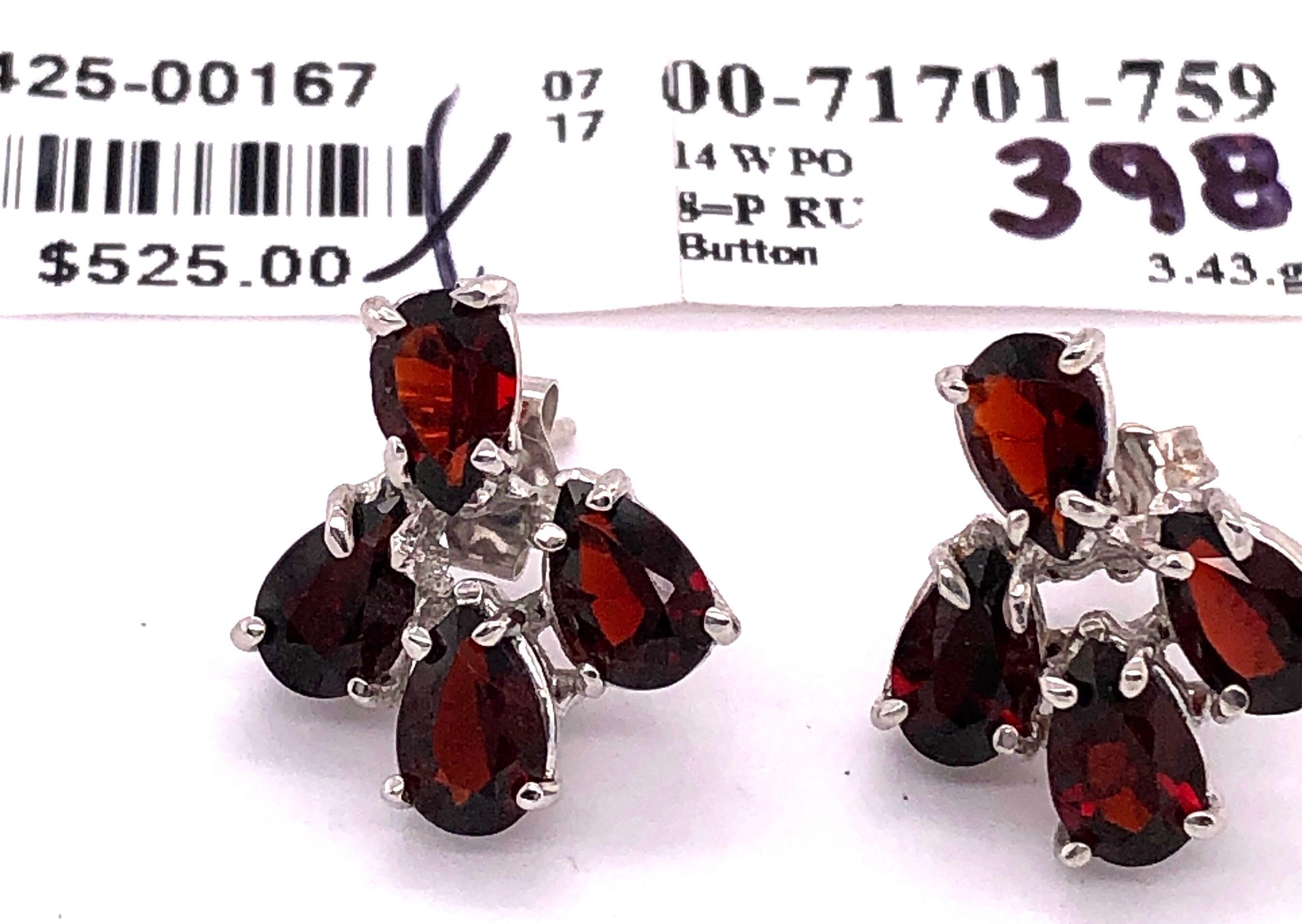 14 Karat White Gold Red Colored Stone Button Earrings For Sale 3