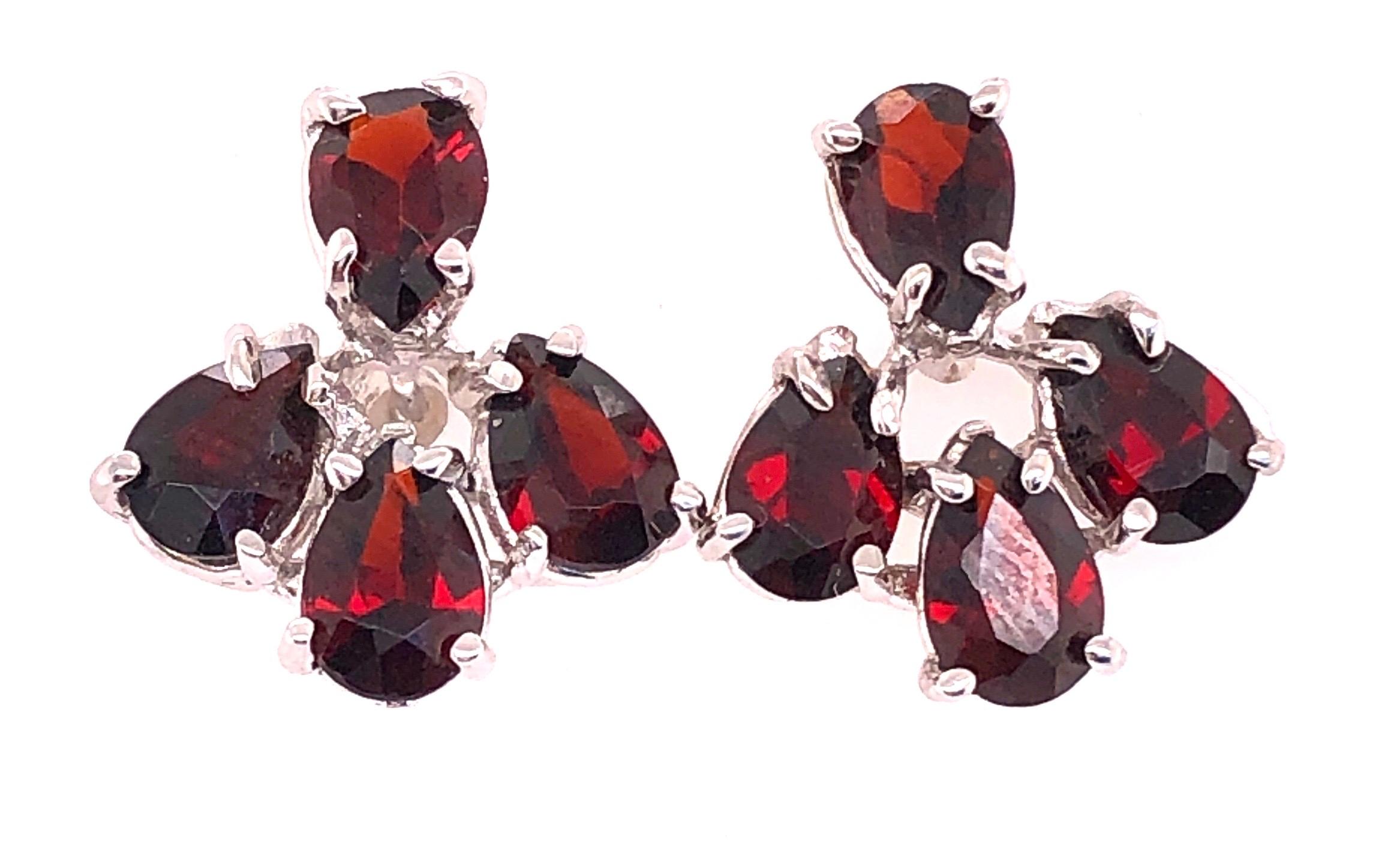 14 Karat White Gold Red Colored Stone Button Earrings For Sale 4