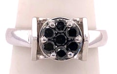 14 Karat White Gold Reversible Ring with Both Diamonds and Black Sapphires