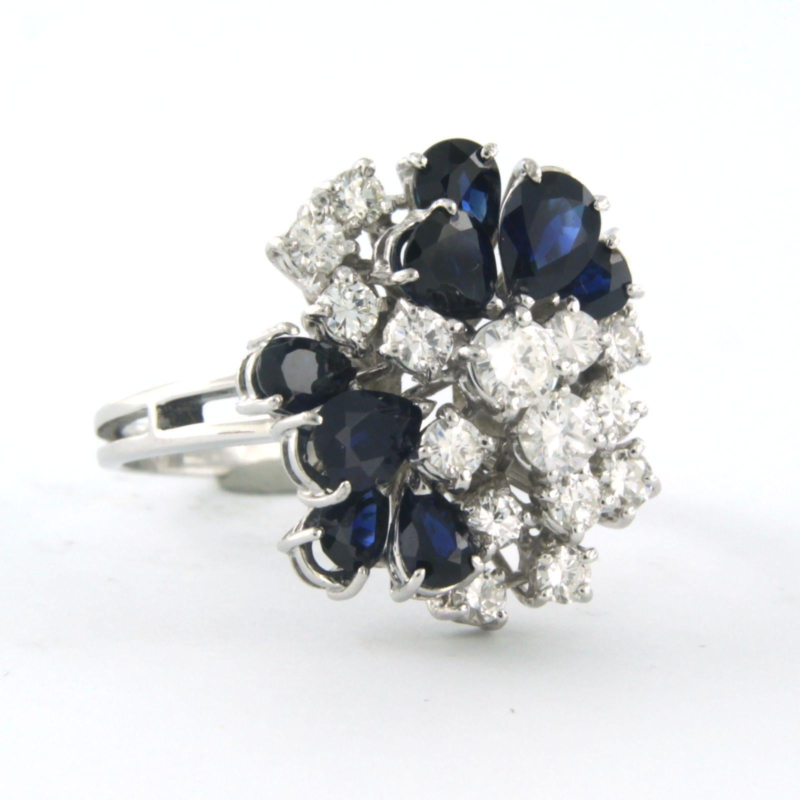 Brilliant Cut 14 kt white gold ring set with sapphire and brilliant cut diamond tot. 1.10 ct For Sale