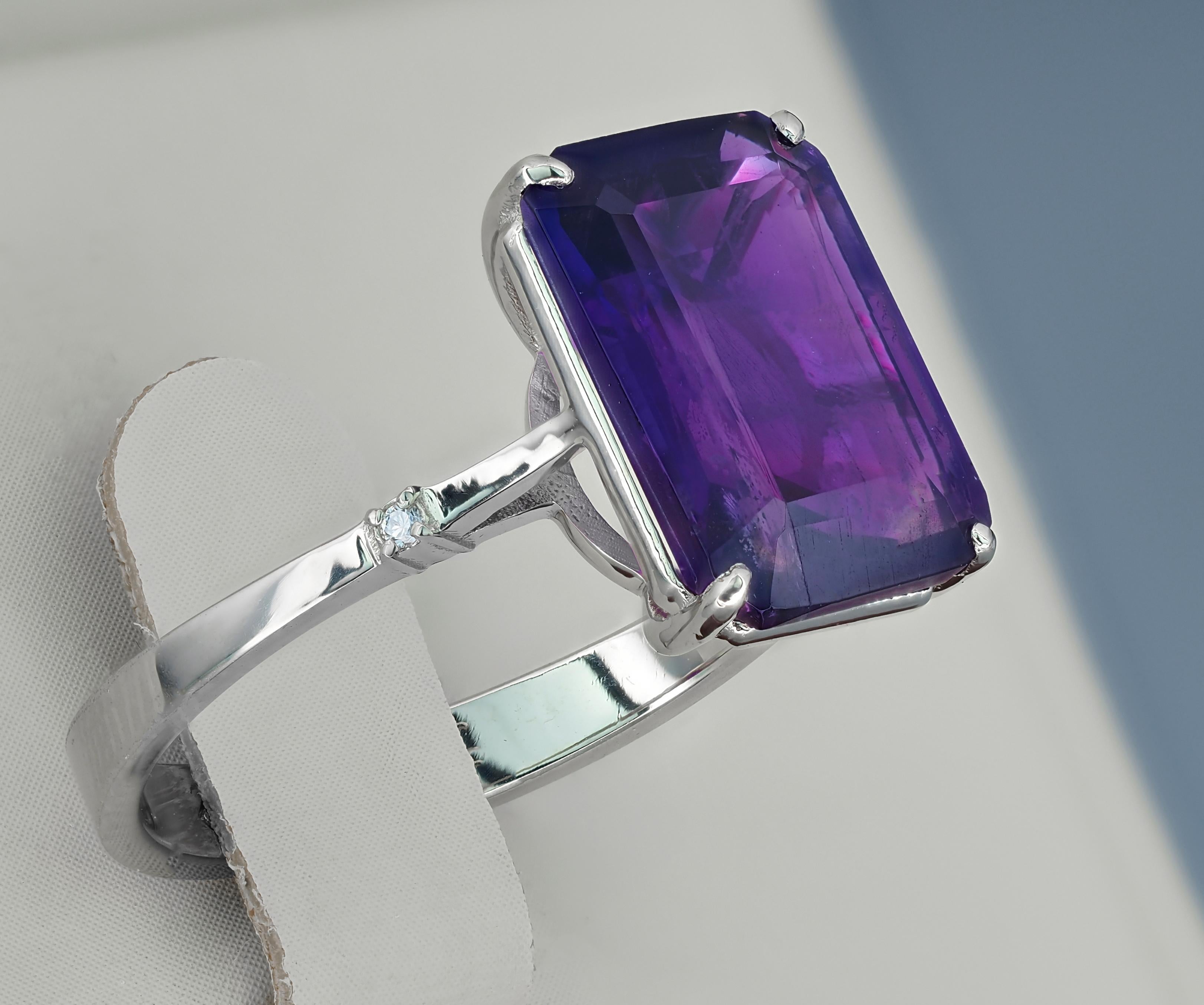 For Sale:  Amethyst and Diamonds 14k gold ring 3