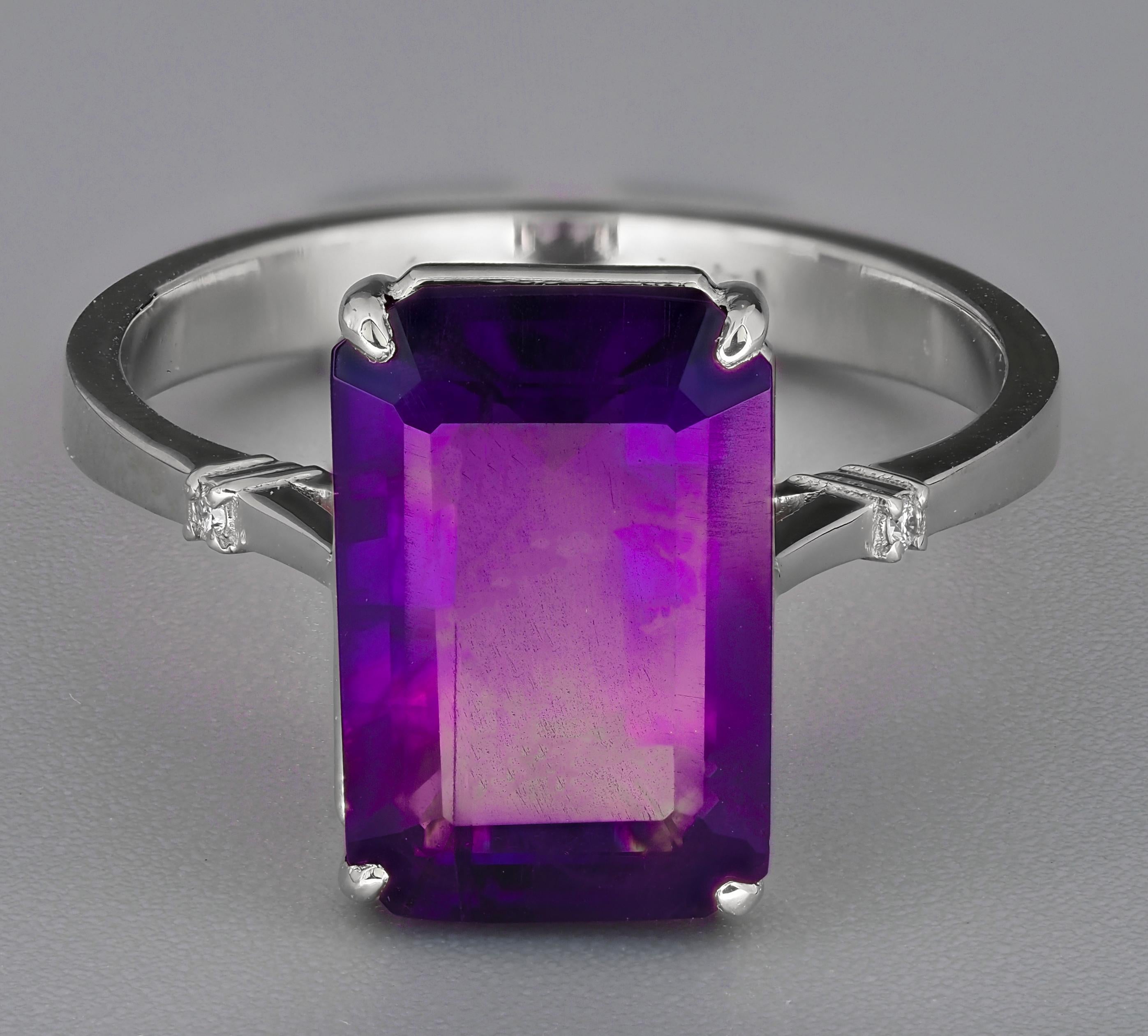 For Sale:  Amethyst and Diamonds 14k gold ring 5