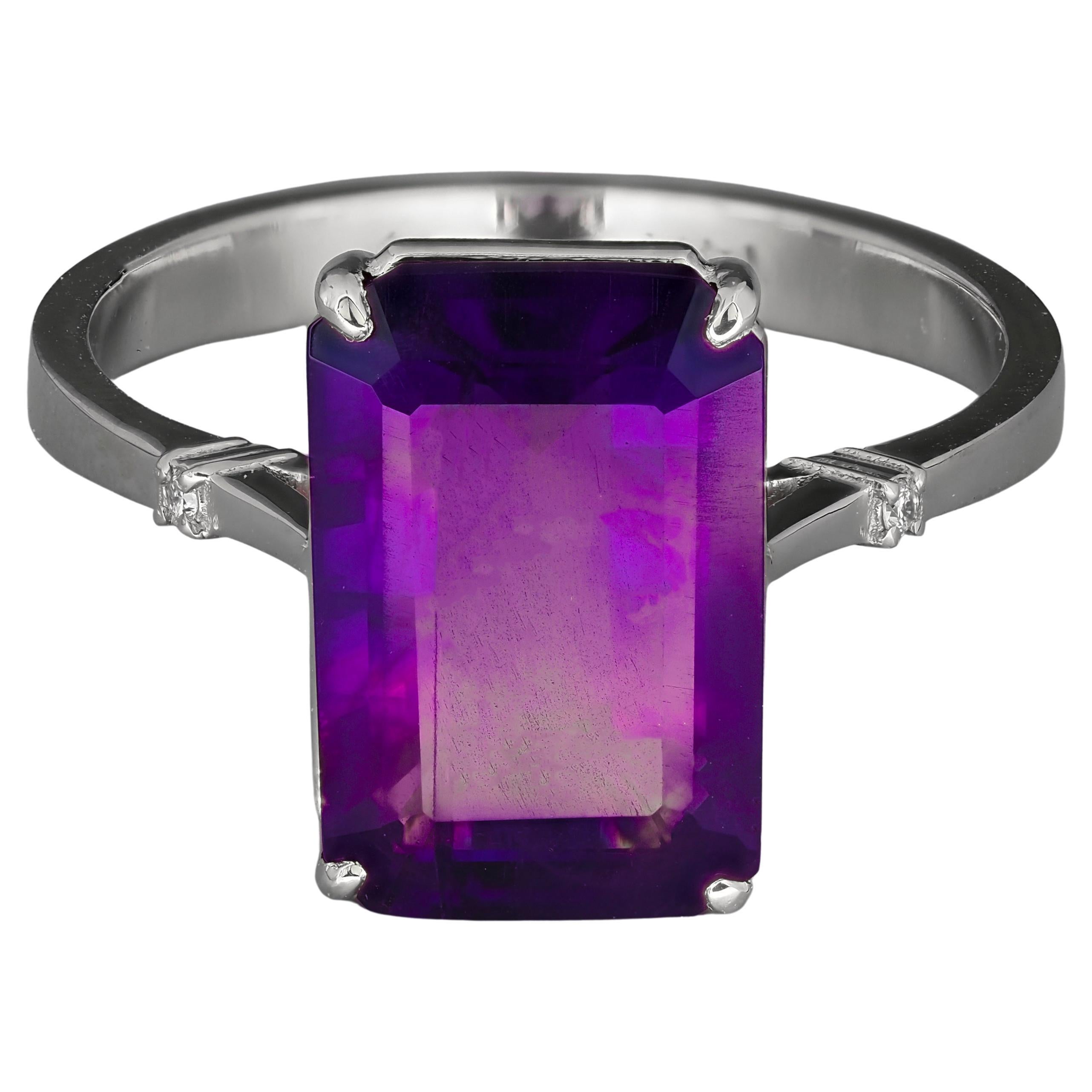 For Sale:  Amethyst and Diamonds 14k gold ring