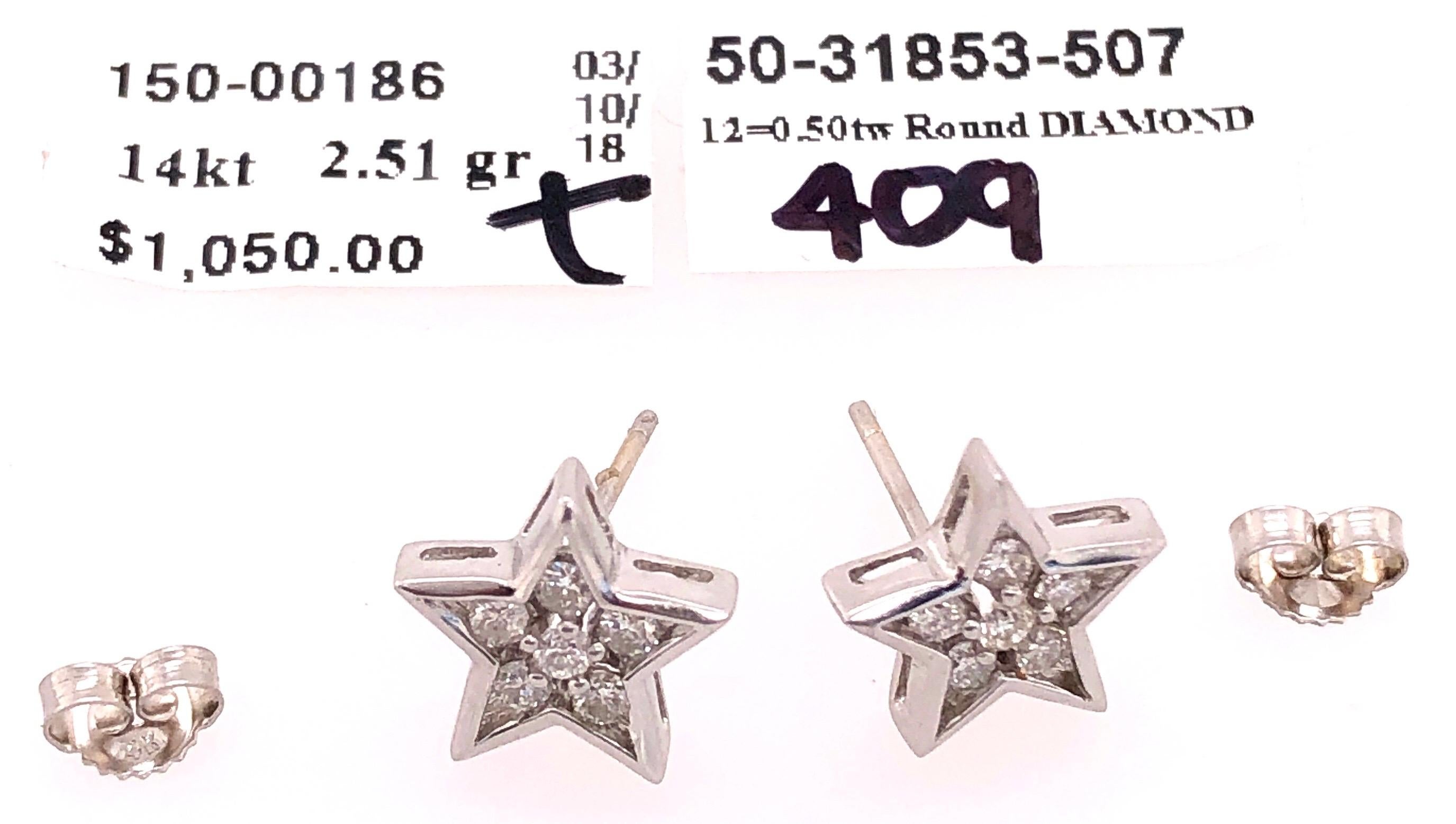 14 Karat White Gold with Diamonds Star Earrings 0.50 Total Diamond Weight For Sale 5