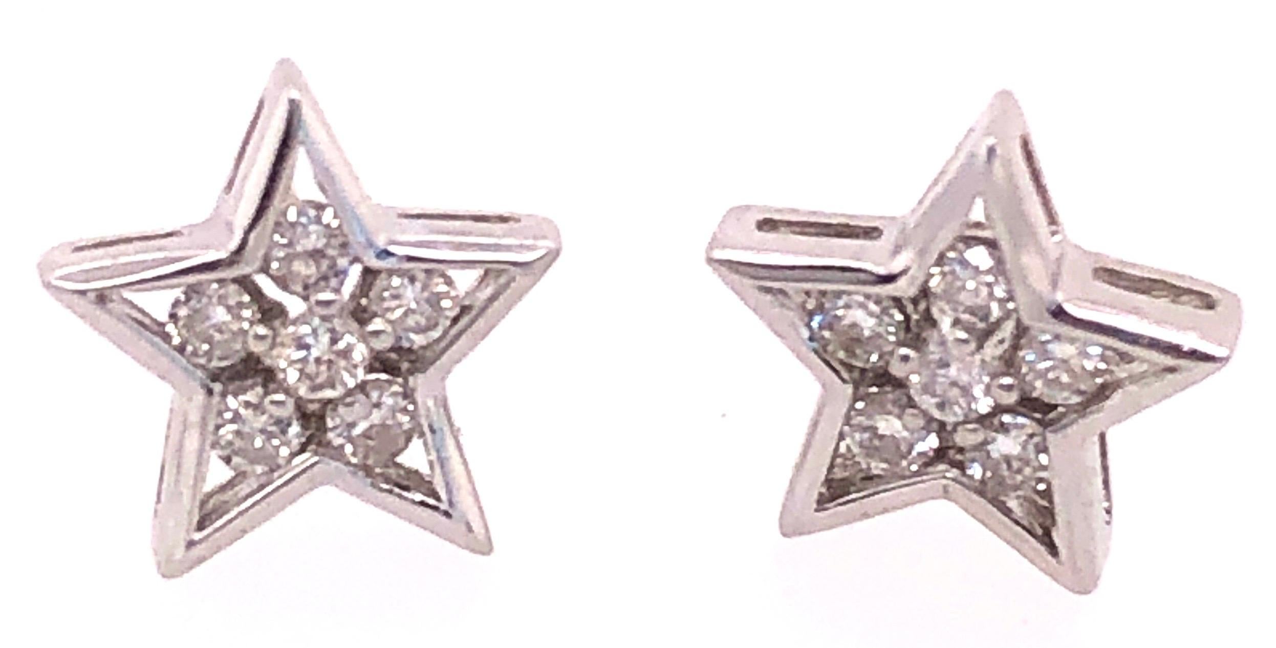 Modern 14 Karat White Gold with Diamonds Star Earrings 0.50 Total Diamond Weight For Sale