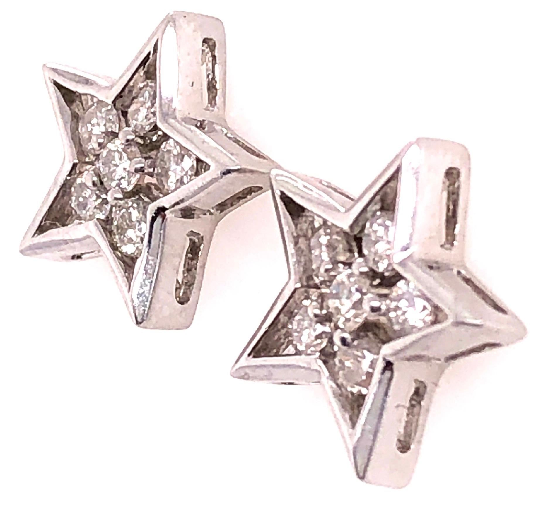 Women's or Men's 14 Karat White Gold with Diamonds Star Earrings 0.50 Total Diamond Weight For Sale