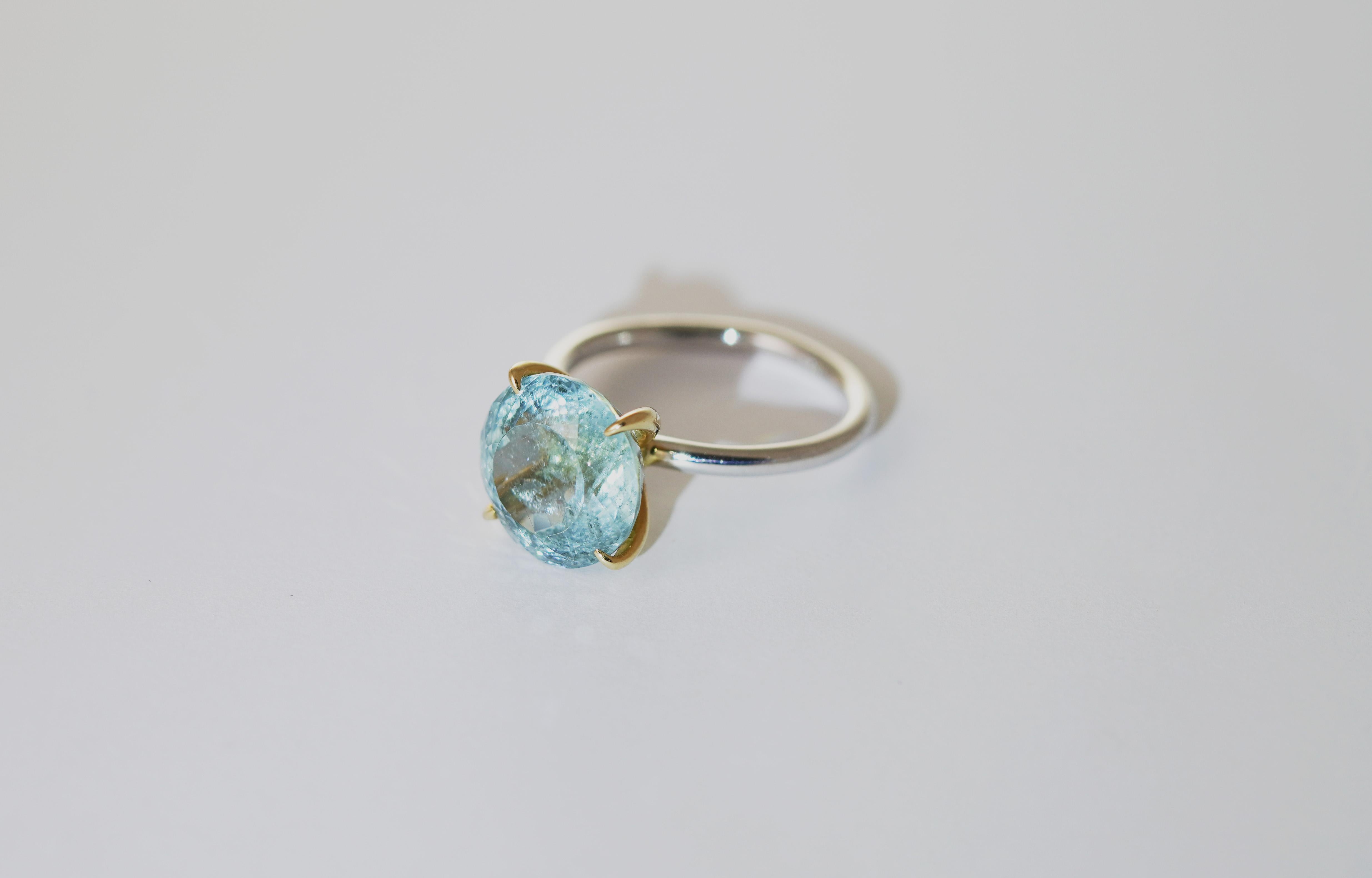 Taille mixte Bague en or blanc et jaune 14 kt avec tourmaline indicolite en vente