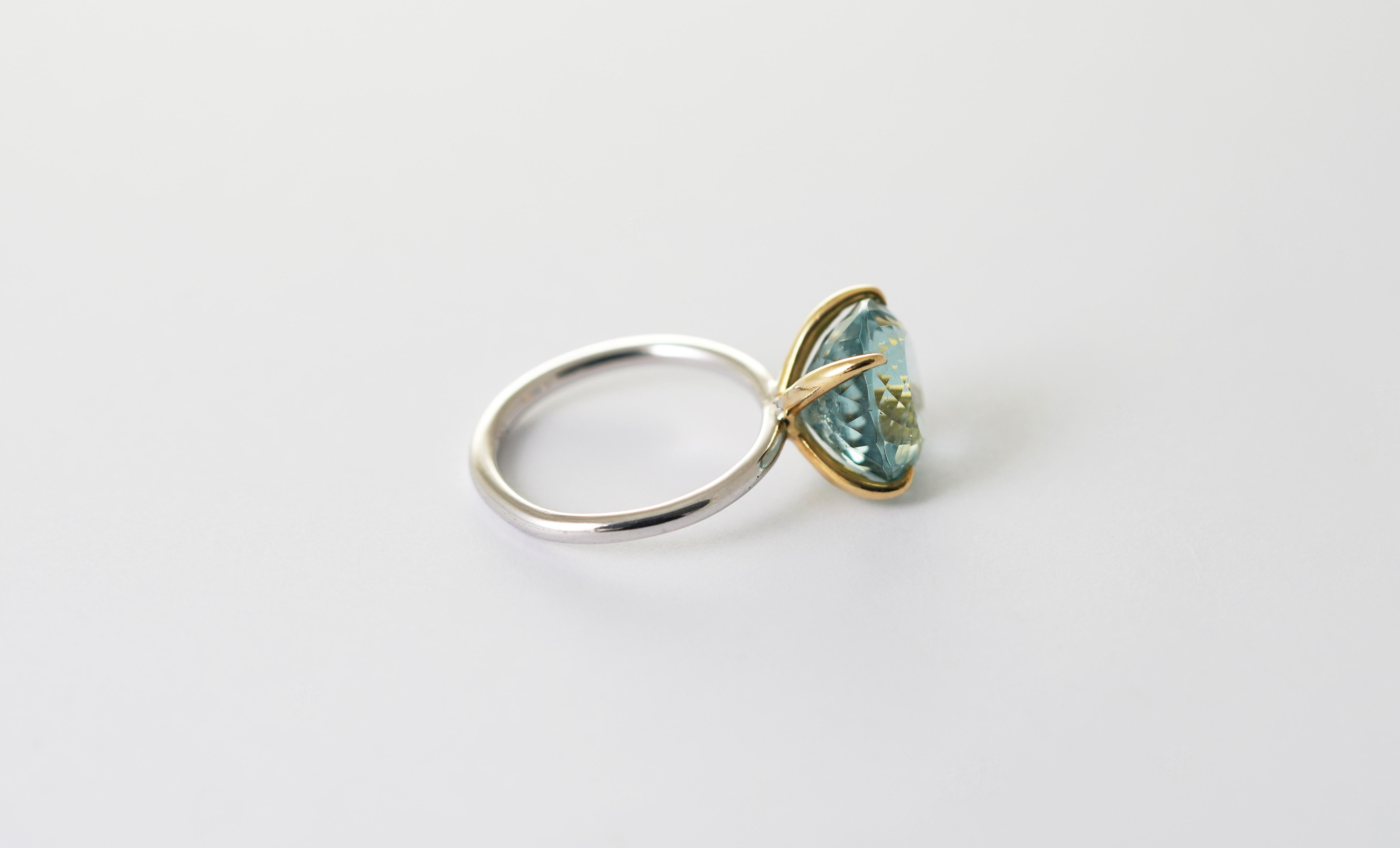 Bague en or blanc et jaune 14 kt avec tourmaline indicolite Neuf - En vente à София, BG