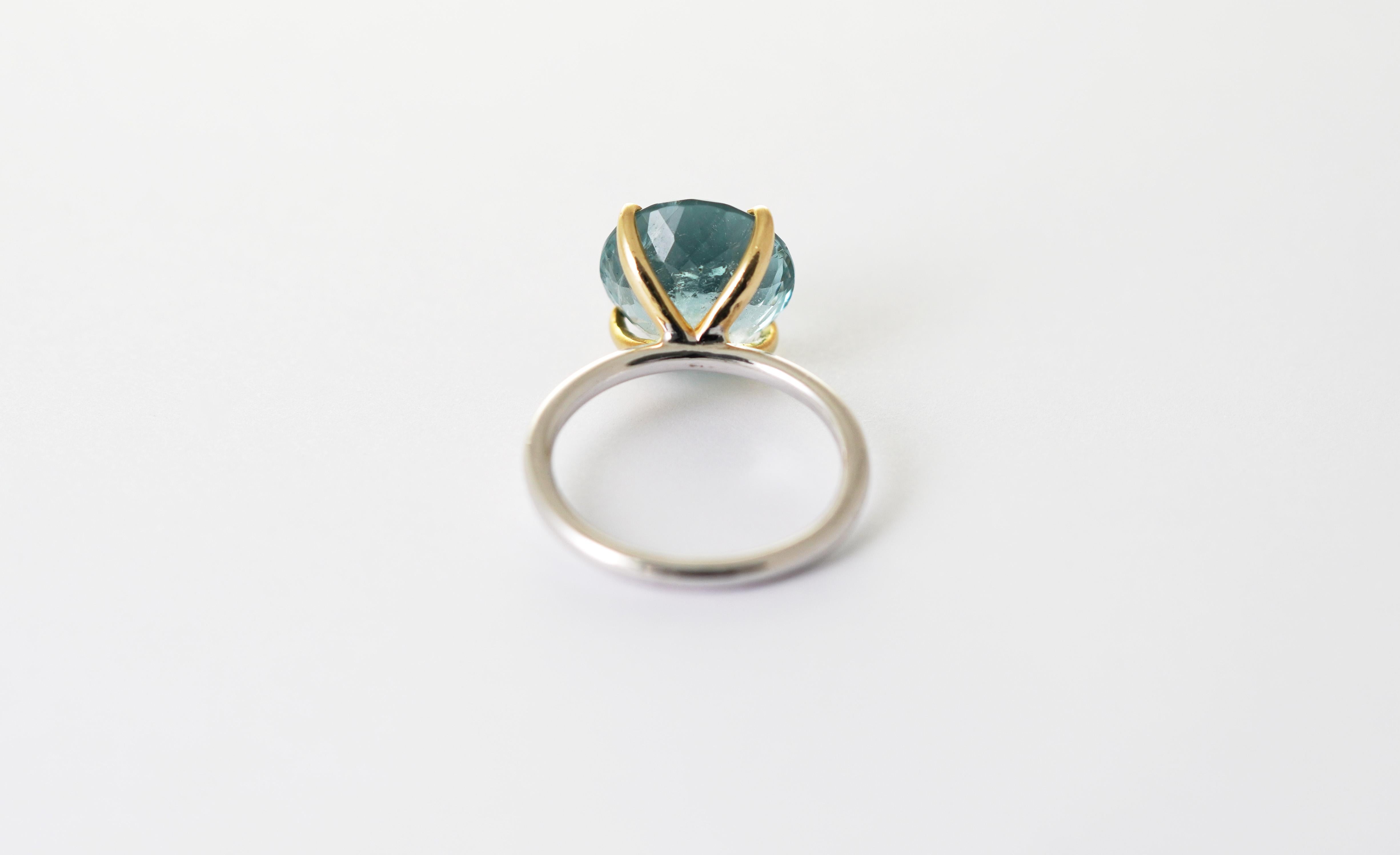 Bague en or blanc et jaune 14 kt avec tourmaline indicolite en vente 1