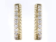 14KT Yellow Gold Double Row Diamond Huggie Hoop Earrings