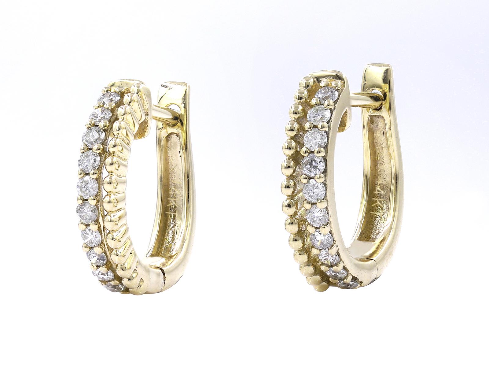 Contemporaneo 14 kt. Oro giallo - Diamante (naturale) da 0,21 carati a doppia fila Huggie in vendita