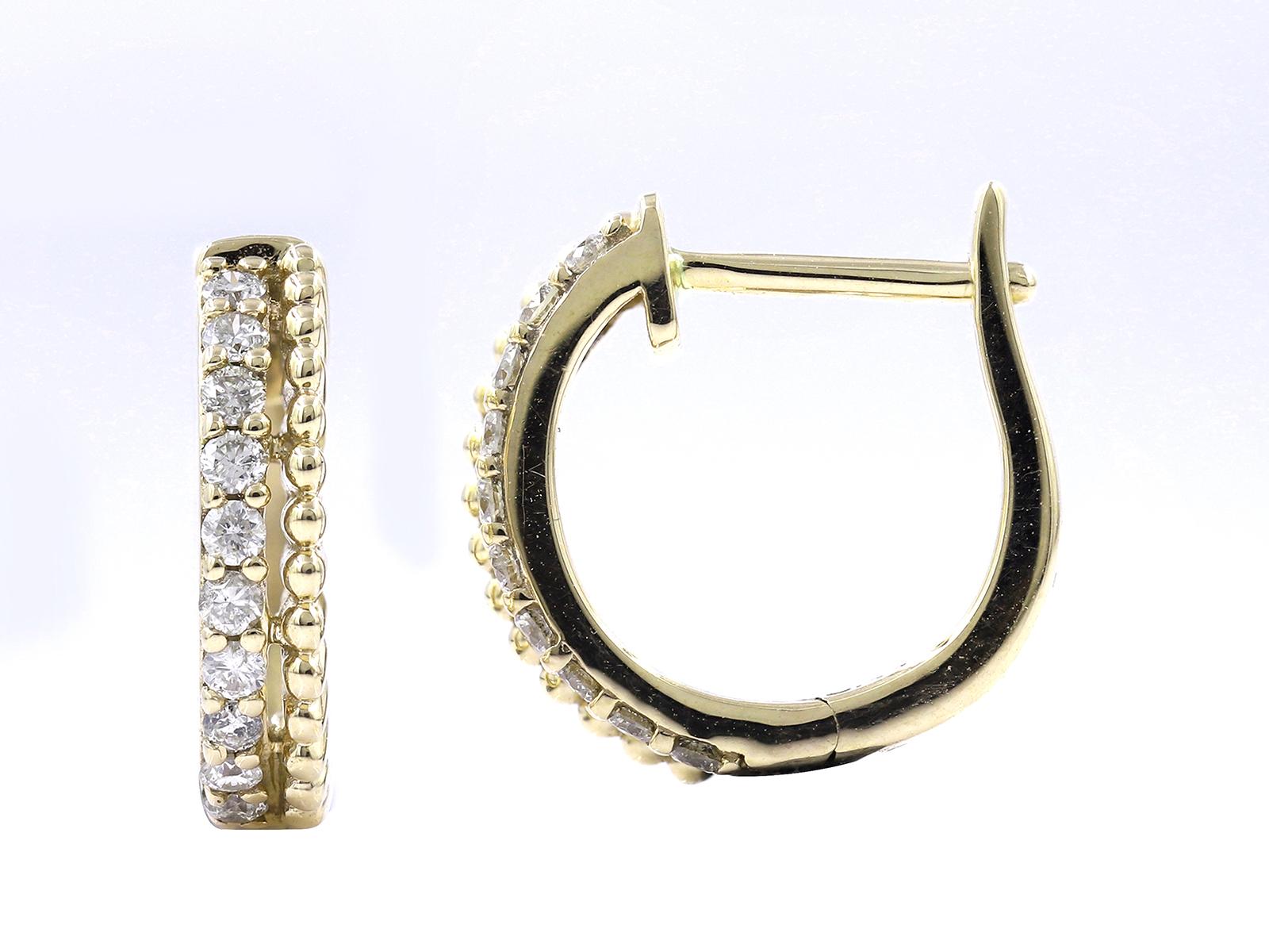 Taglio brillante 14 kt. Oro giallo - Diamante (naturale) da 0,21 carati a doppia fila Huggie in vendita