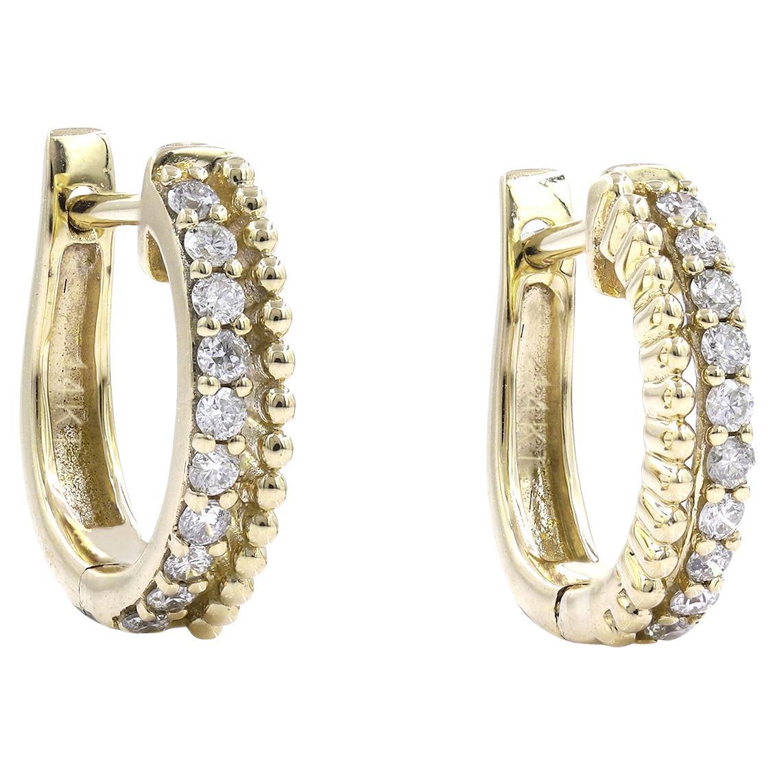 14 kt. Yellow gold - 0.21ct Diamond (Natural) Double Row Huggie