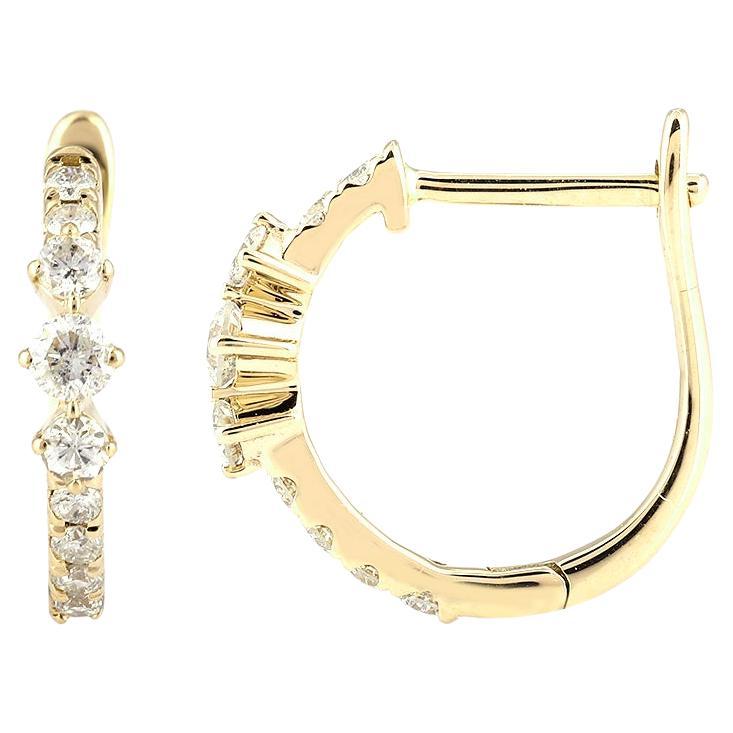 Earrings 14KT Yellow Gold Graduated Diamond Huggie Hoop