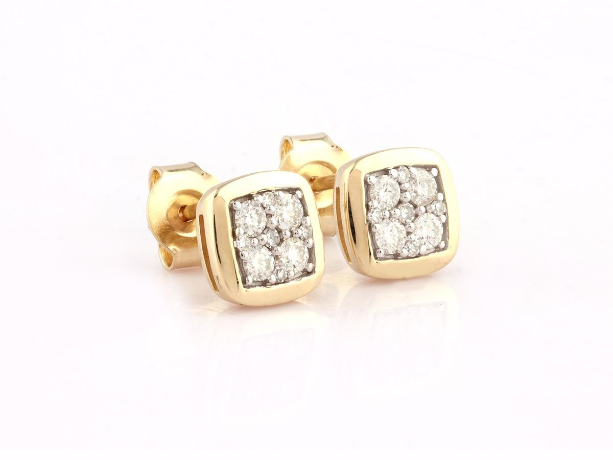 Donna 14KT Yellow Gold Cushion-Shaped Diamond Cluster Stud Earrings in vendita