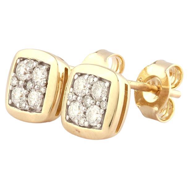 14 kt Yellow gold - 0.32ct ( Natural Diamond ) Pave Cushion Studs Earrings