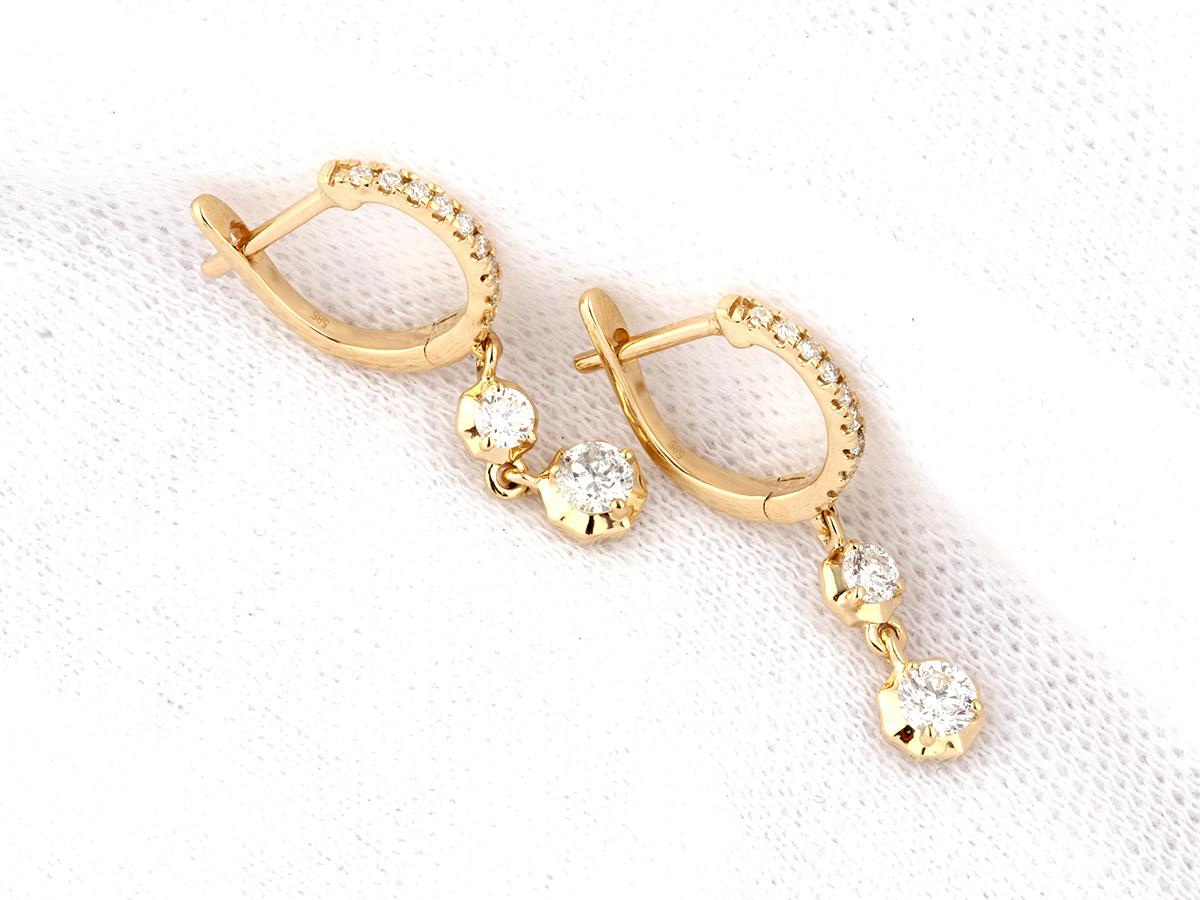 Contemporaneo 14KT Yellow Gold Huggie Hoop Earrings with Bezel-Set Diamond Drops in vendita