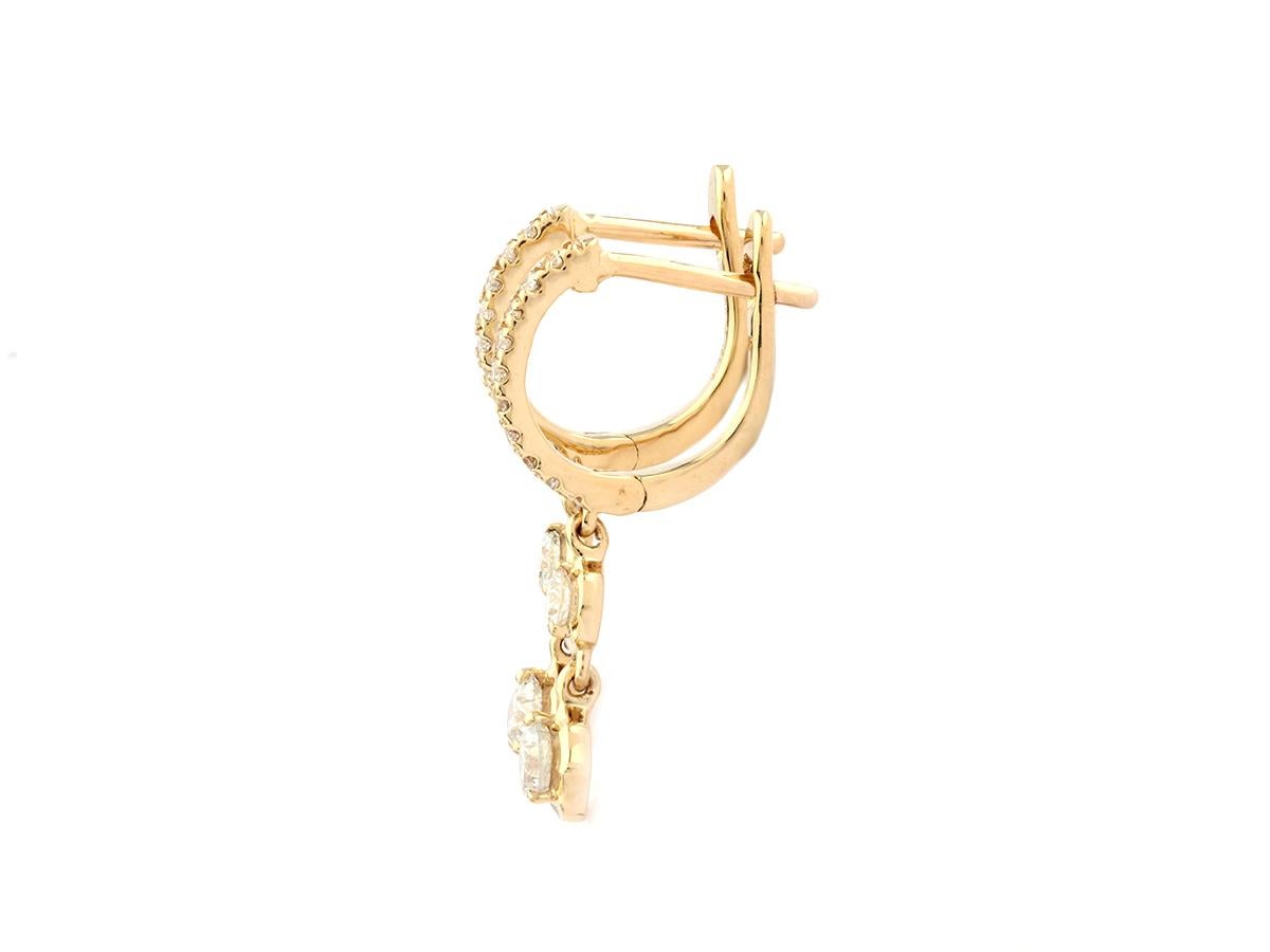 Donna 14KT Yellow Gold Huggie Hoop Earrings with Bezel-Set Diamond Drops in vendita