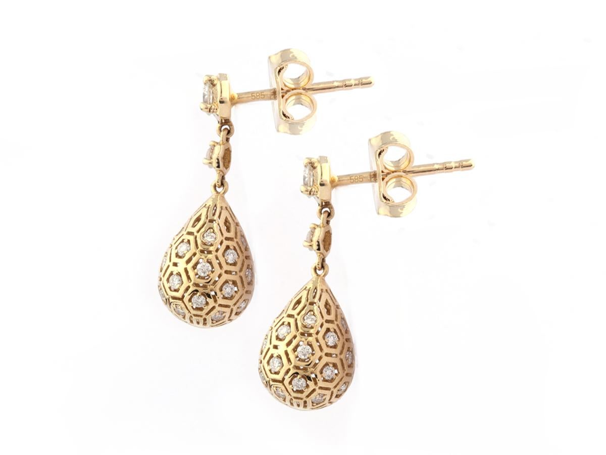 Moderne 14 kt. Gouttes 'Honeycomb Harmony' en or jaune 0,53ct (Diamant Naturel)