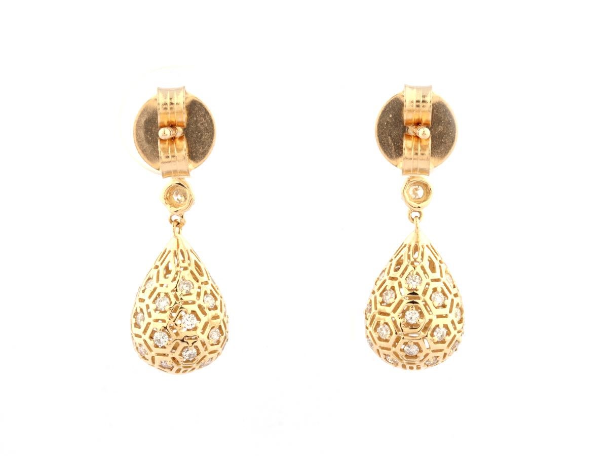 14 kt. Gouttes 'Honeycomb Harmony' en or jaune 0,53ct (Diamant Naturel)