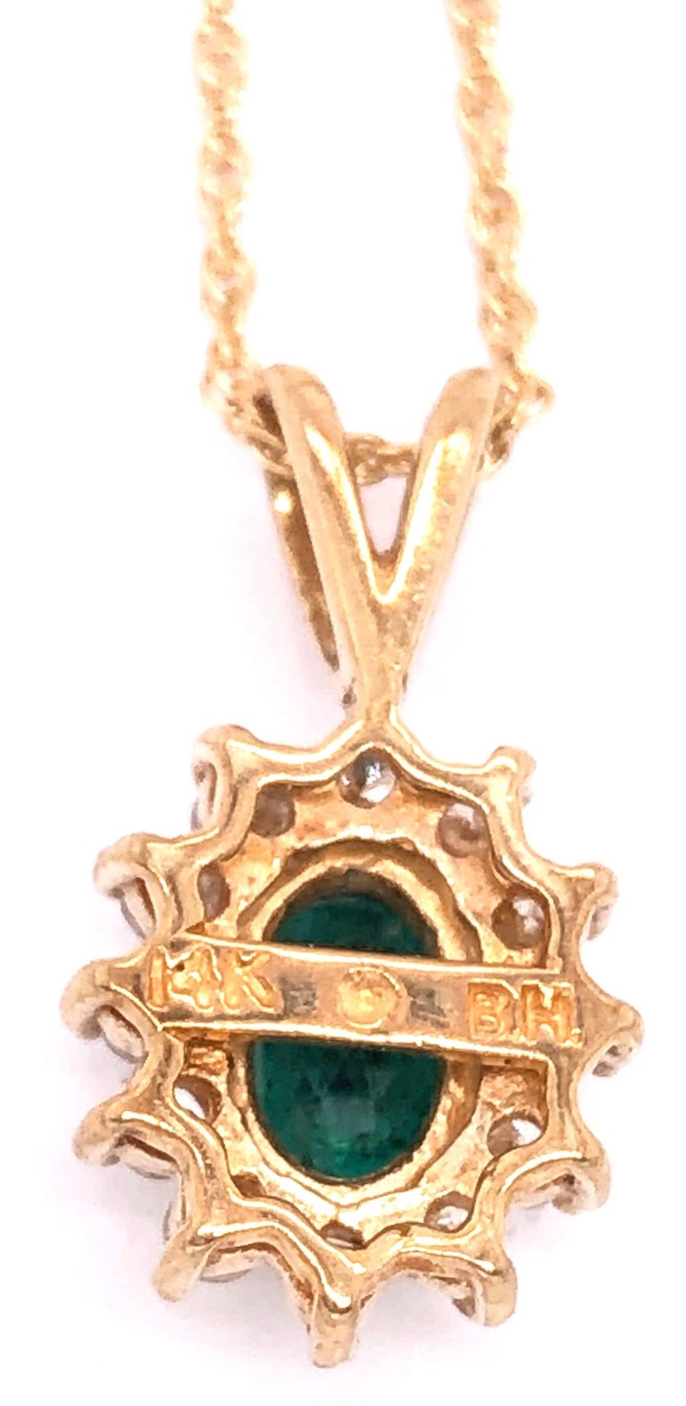 14 Karat Yellow Gold Necklace with Oval Emerald and Diamonds Pendant at ...