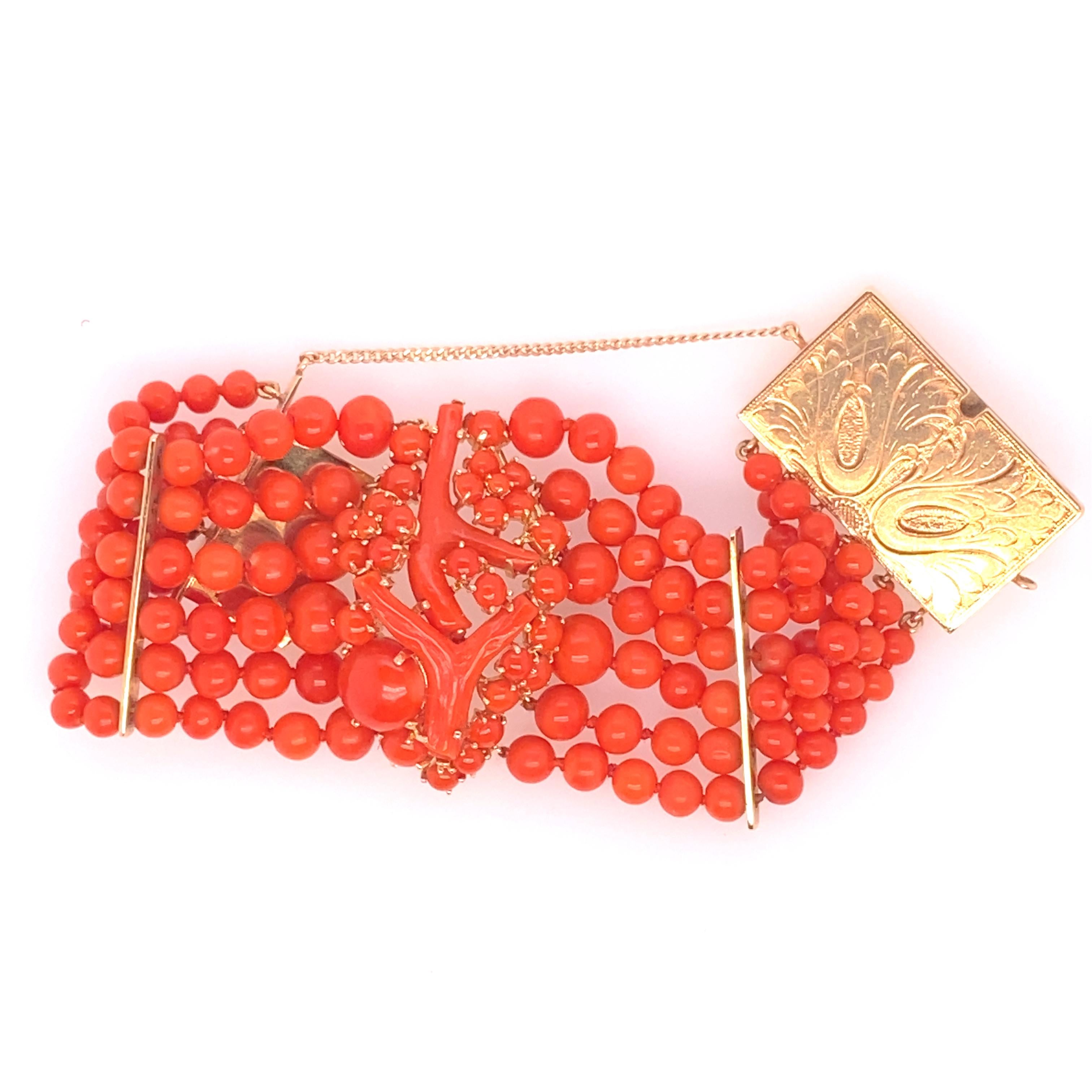 14kt yellow gold vintage Italian Red Coral bracelet.   This gorgeous piece belong to the Estate of Alfred W. Miles of New York.  He was a well known CPA  working as the director of the Hoving Corporation, Vice President and on the board of Tiffany