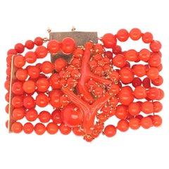 14kt Yellow Gold and Vintage Italian Red Coral Bracelet