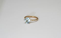 14 kt Yellow Gold Aquamarine Diamond Cocktail Ring