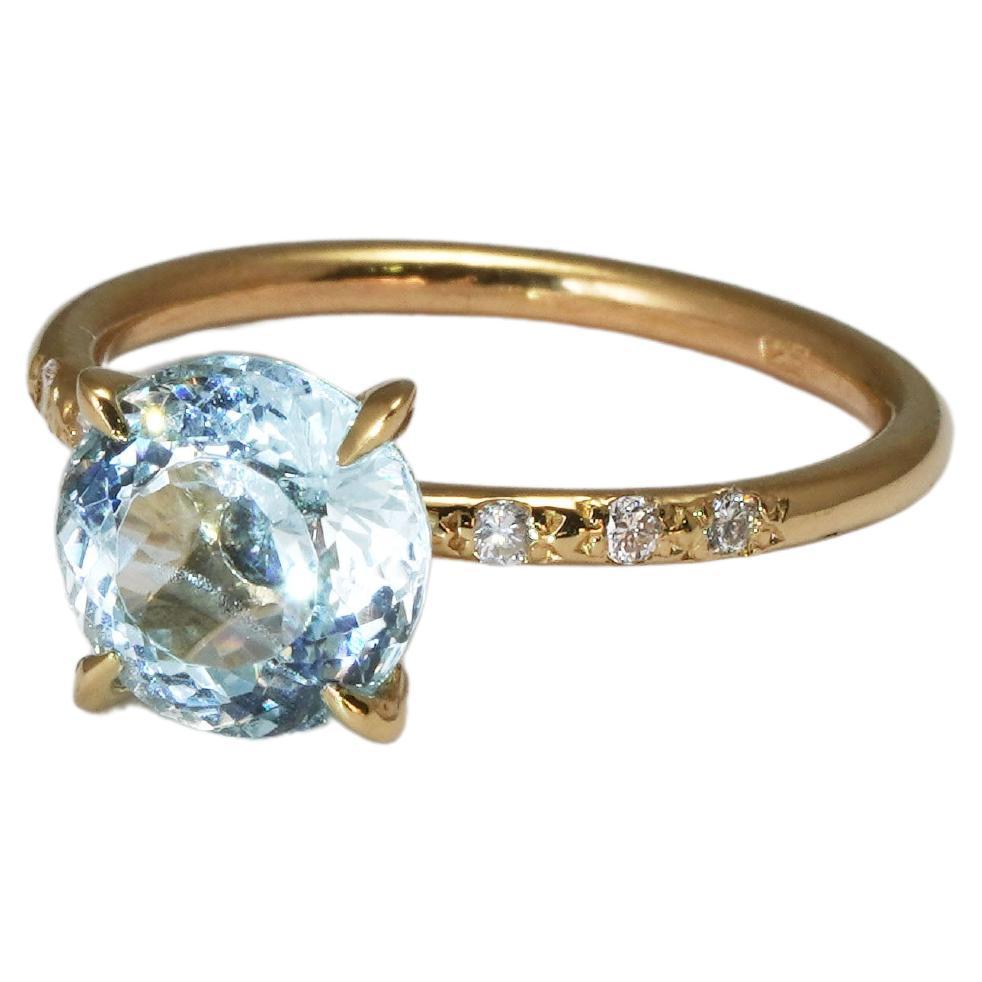 Bague cocktail aigue-marine et diamants en or jaune 14 carats