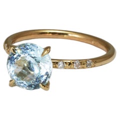 14 kt Yellow Gold Aquamarine Diamond Cocktail Ring