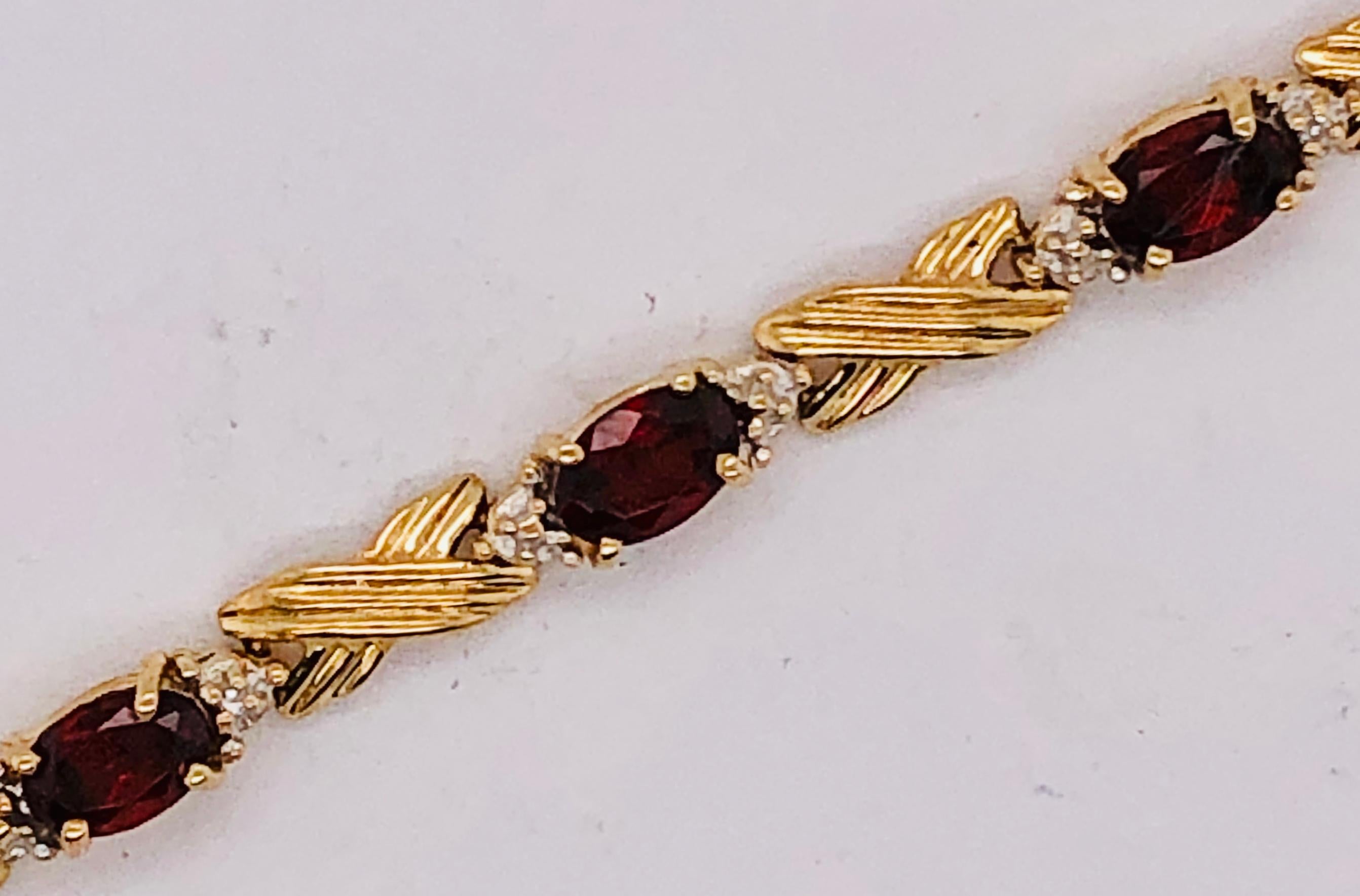 14 Karat Yellow Gold Braided Link Bracelet with Garnets and Diamond Accents For Sale 3