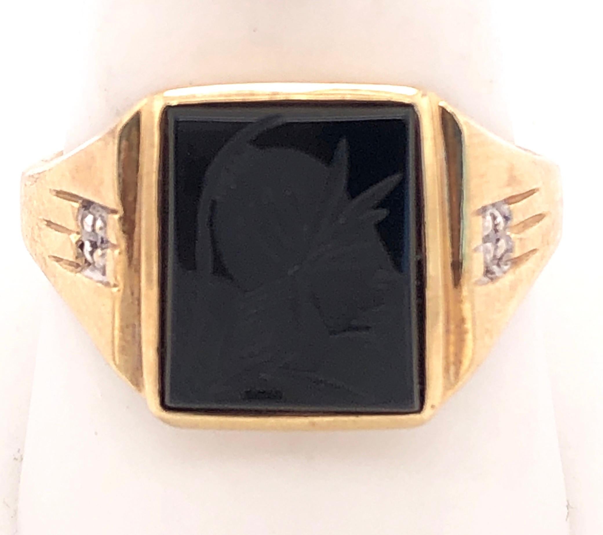 14Kt Yellow Gold Contemporary Onyx Square Ring with Diamonds
Size 10.25 with 5.21 grams total weight