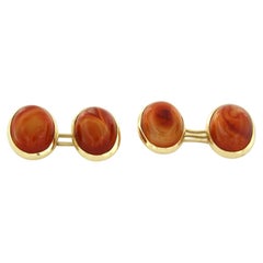 Boutons de manchette en or jaune 14 kt sertis d'agate - taille 1,7 cm x 1,4 cm 11,6 grammes