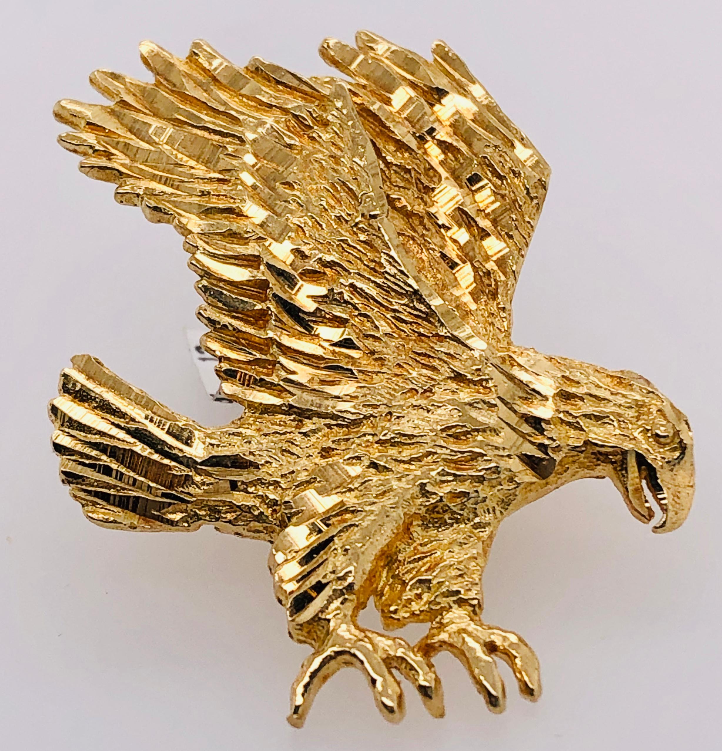 Modern 14 Karat Yellow Gold Eagle Charm Pendant