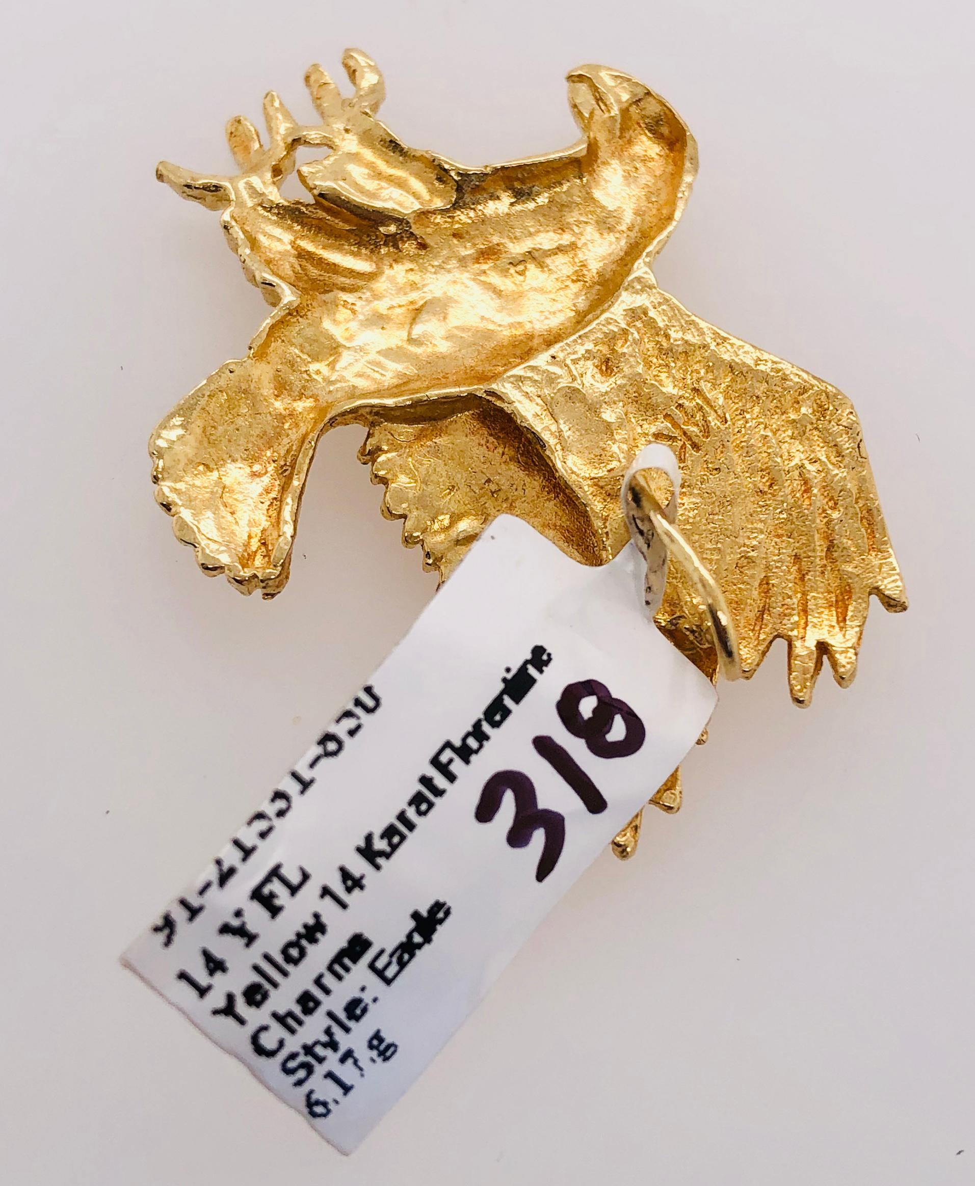 Women's or Men's 14 Karat Yellow Gold Eagle Charm Pendant